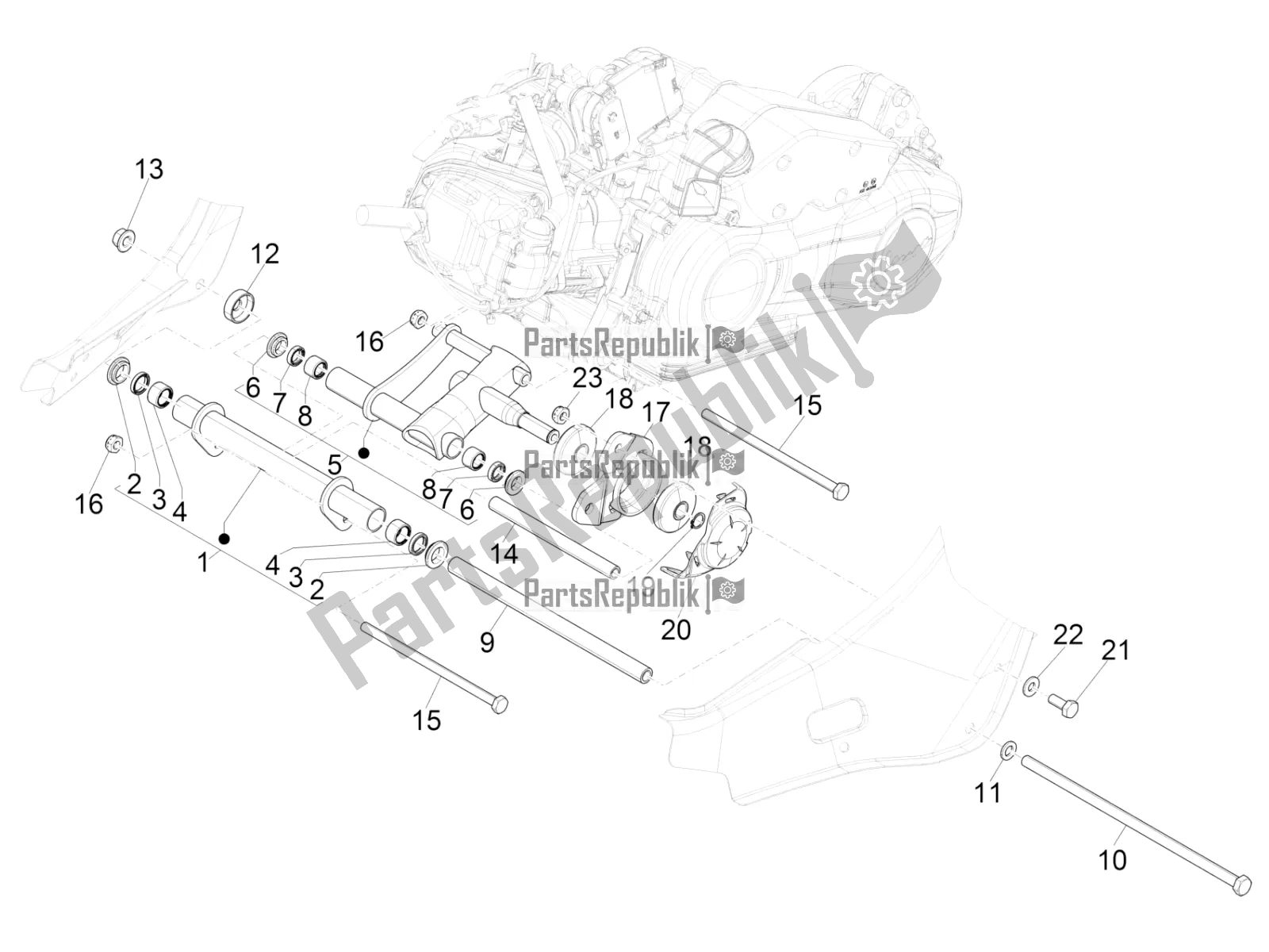 Tutte le parti per il Braccio Oscillante del Vespa Primavera 125 4T 3V Iget Apac 2018