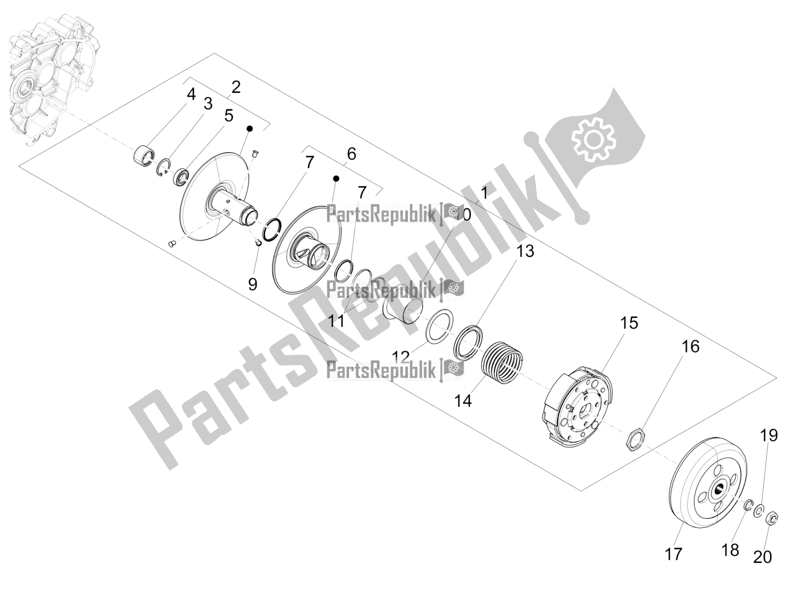 All parts for the Driven Pulley of the Vespa Primavera 125 4T 3V Iget Apac 2019