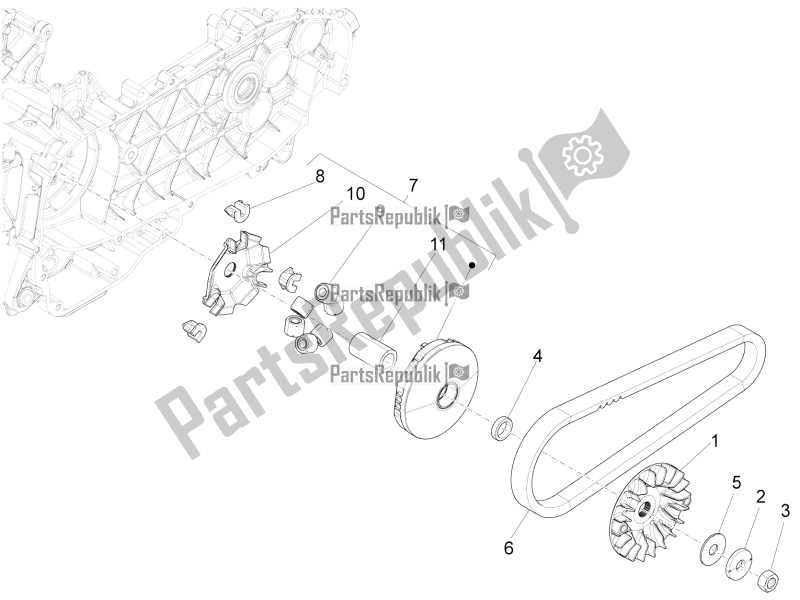 All parts for the Driving Pulley of the Vespa Primavera 125 4T 3V Iget Apac 2019