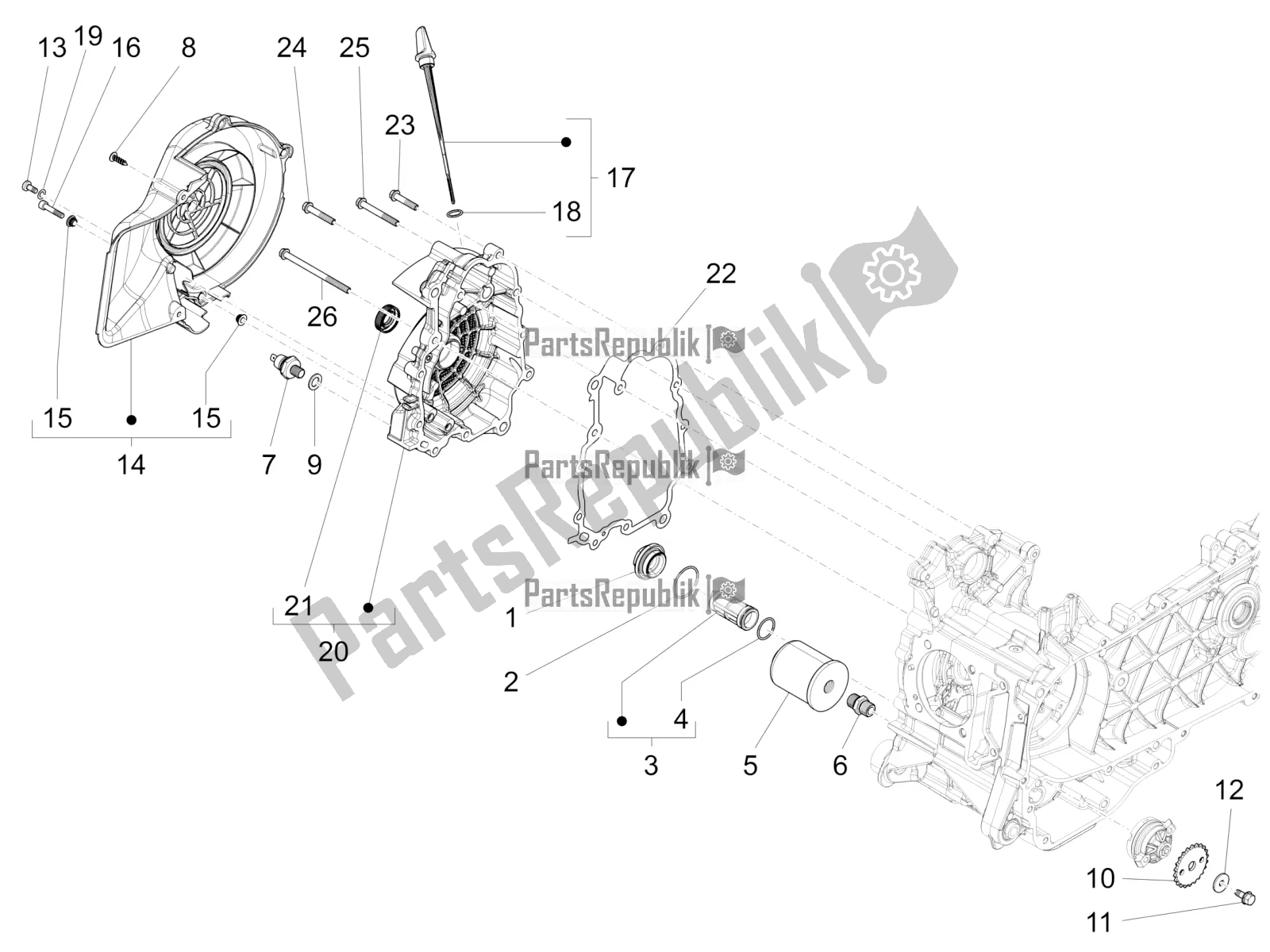 Toutes les pièces pour le Couvercle Magnéto Volant - Filtre à Huile du Vespa Primavera 125 4T 3V Iget Apac 2019