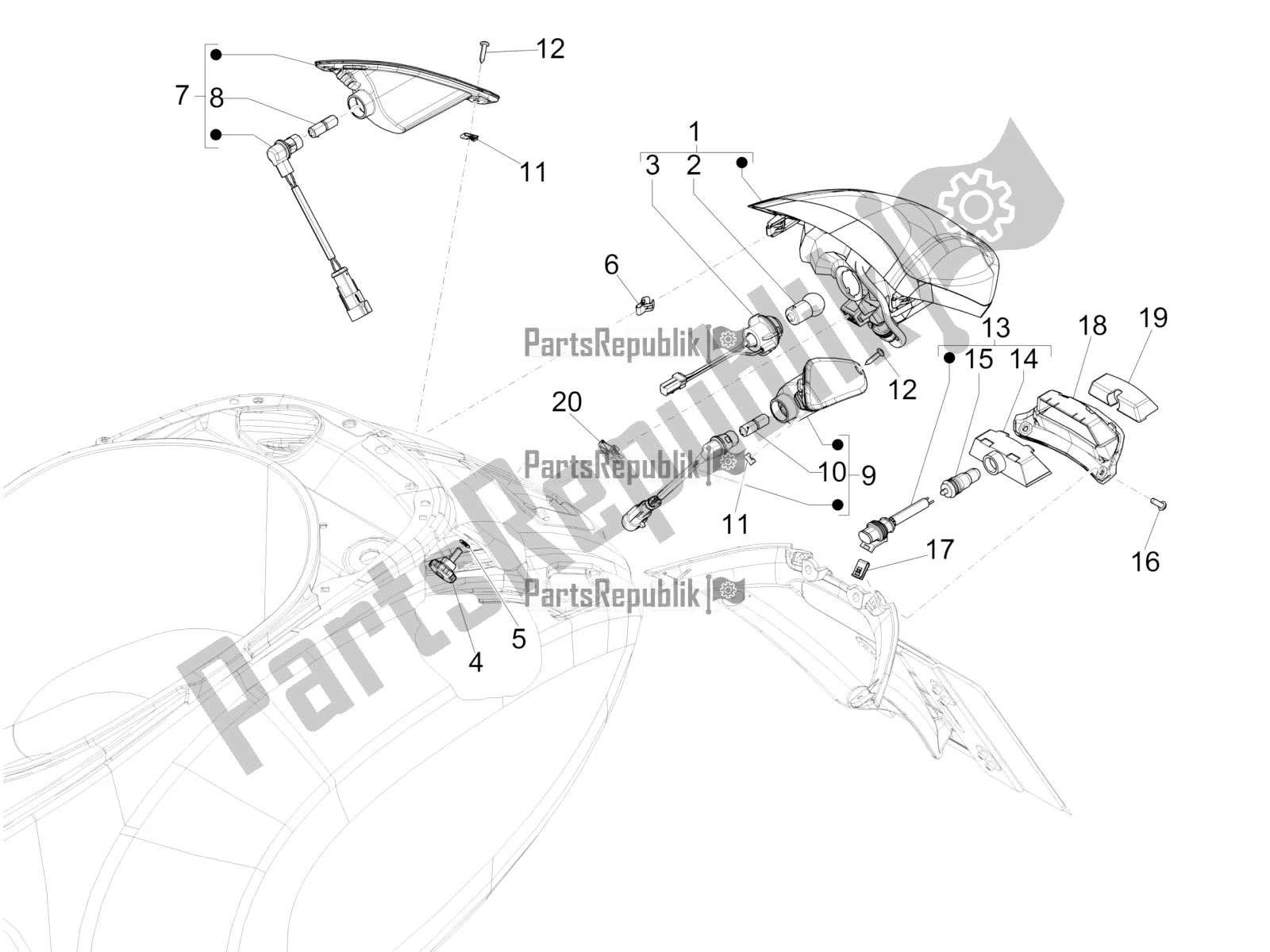 Tutte le parti per il Fanali Posteriori - Indicatori Di Direzione del Vespa Primavera 125 4T 3V Iget Apac 2019