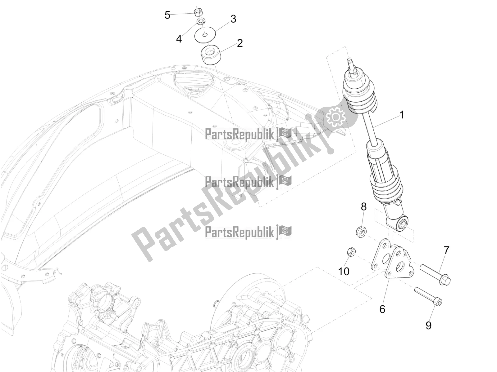 Toutes les pièces pour le Suspension Arrière - Amortisseur / S du Vespa Primavera 125 4T 3V Iget Apac 2019