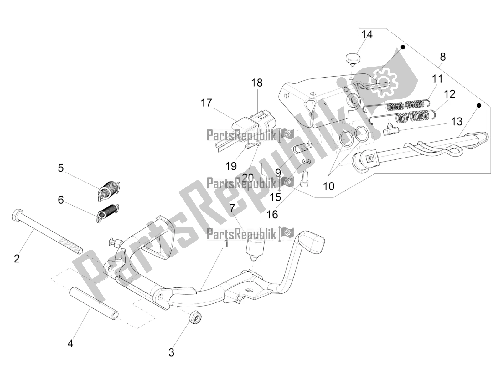 All parts for the Stand/s of the Vespa Primavera 125 4T 3V Iget Apac 2019