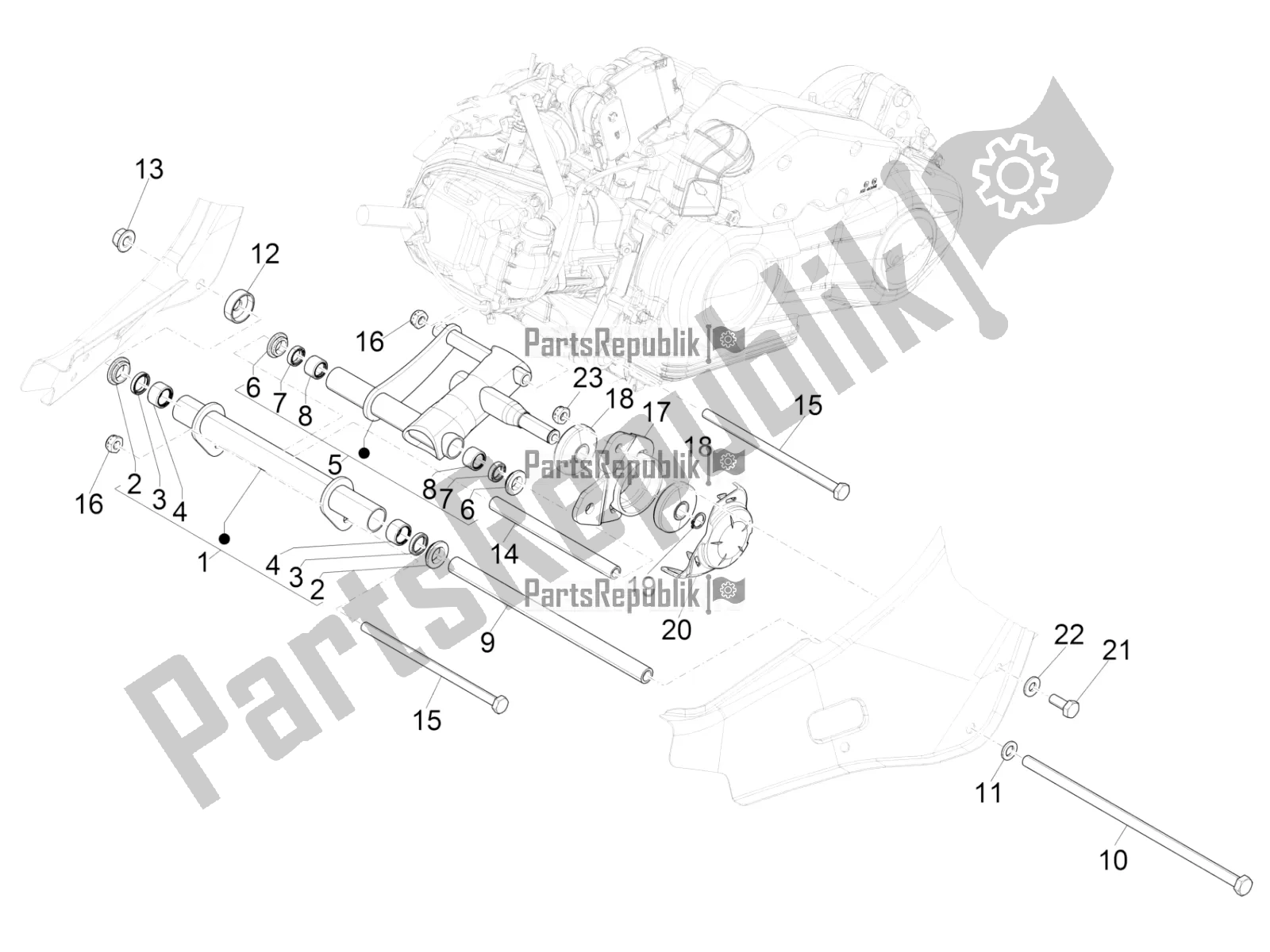 Toutes les pièces pour le Bras Oscillant du Vespa Primavera 125 4T 3V Iget Apac 2019