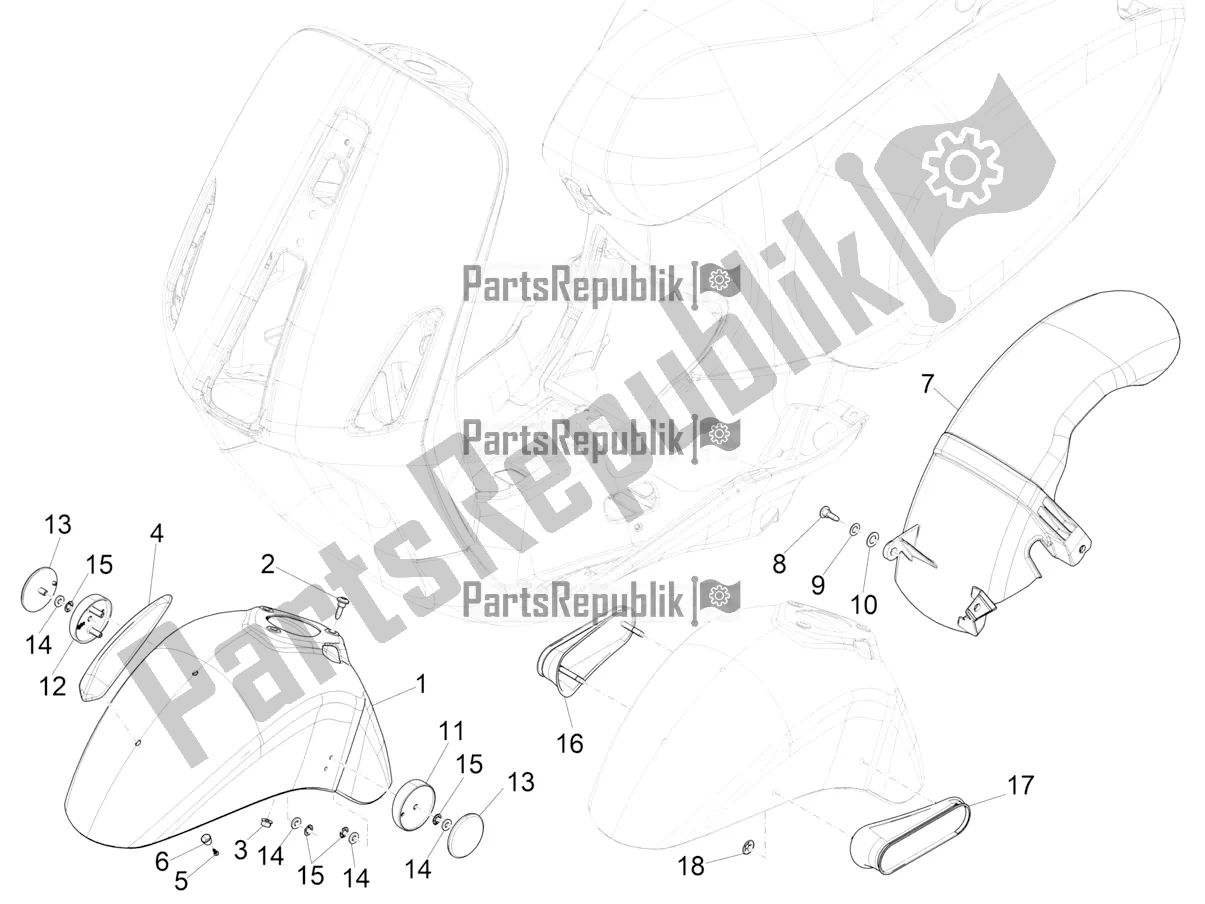 Tutte le parti per il Passaruota - Parafango del Vespa Primavera 125 4T 3V Iget Apac 2019