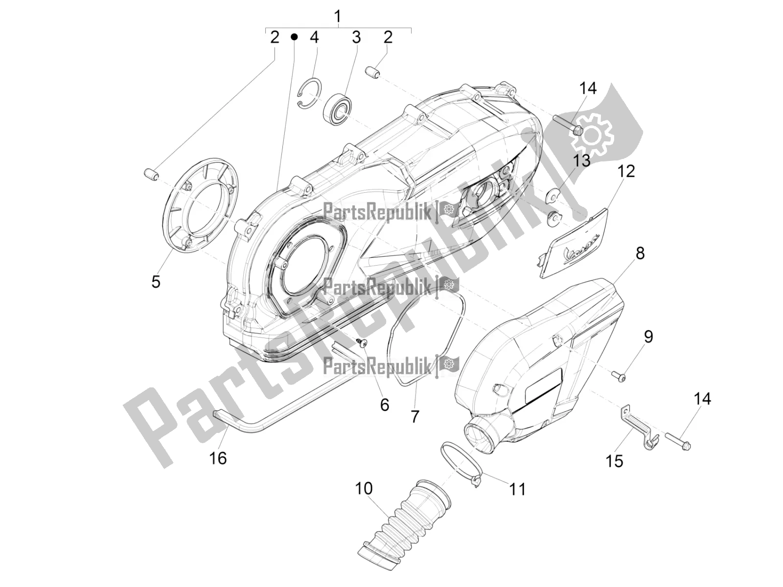 Toutes les pièces pour le Couvercle De Carter - Refroidissement Du Carter du Vespa Primavera 125 4T 3V Iget Apac 2020