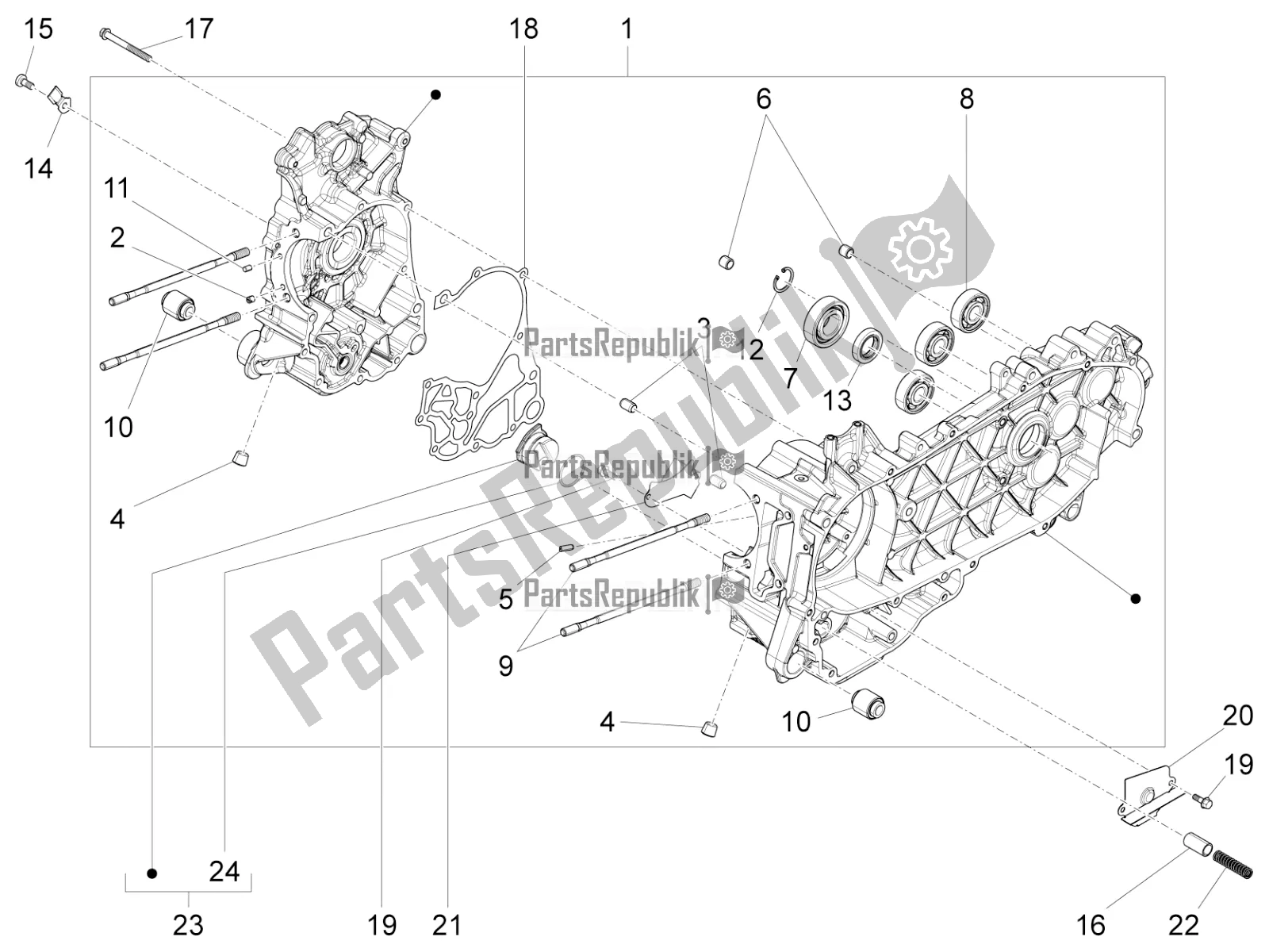 Tutte le parti per il Carter del Vespa Primavera 125 4T 3V Iget Apac 2020