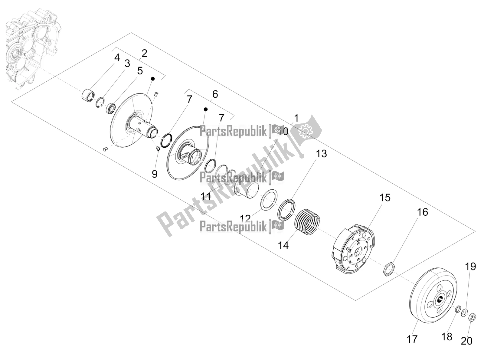 Tutte le parti per il Puleggia Condotta del Vespa Primavera 125 4T 3V Iget Apac 2020