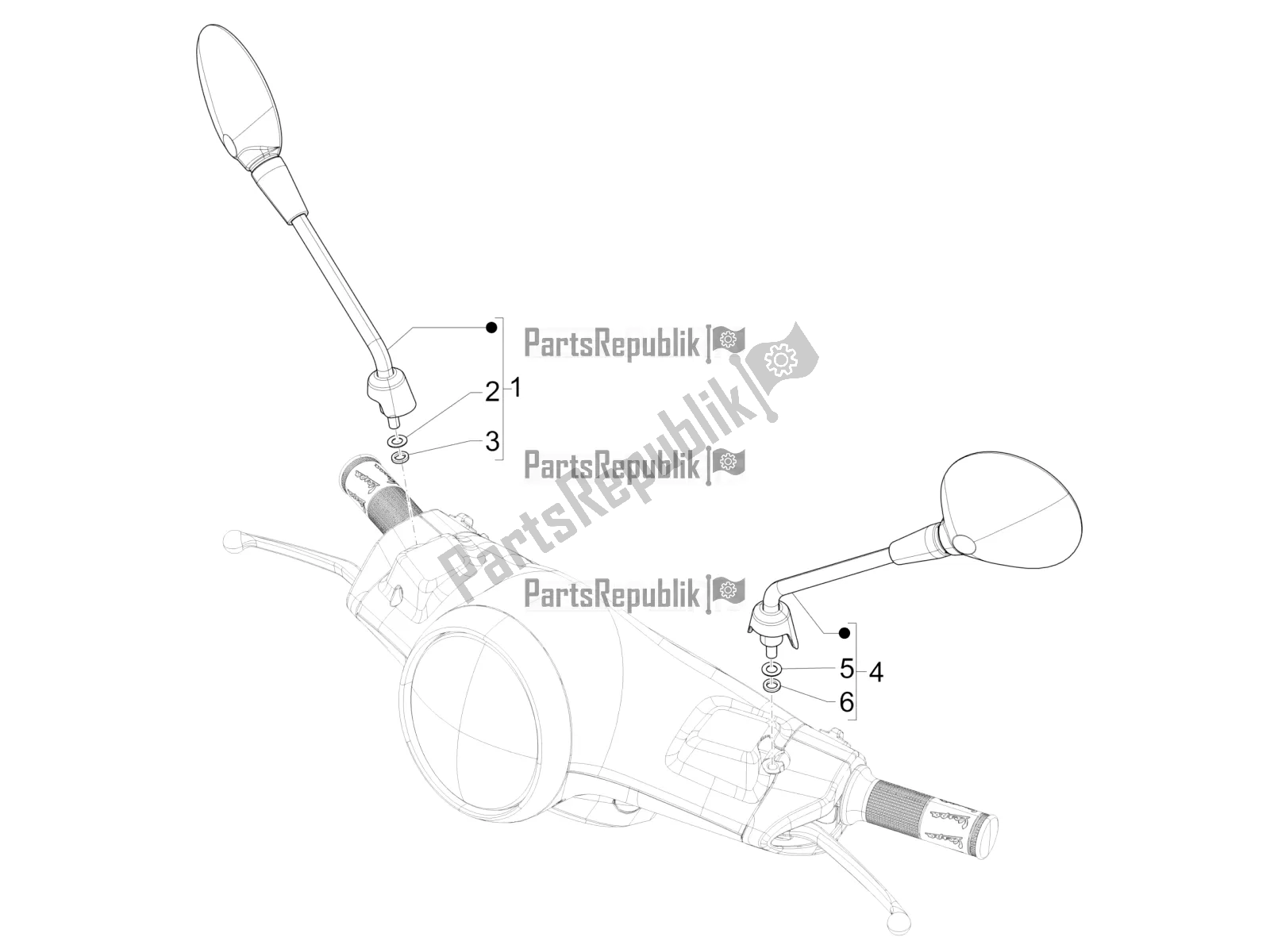 Toutes les pièces pour le Miroir (s) De Conduite du Vespa Primavera 125 4T 3V Iget Apac 2020