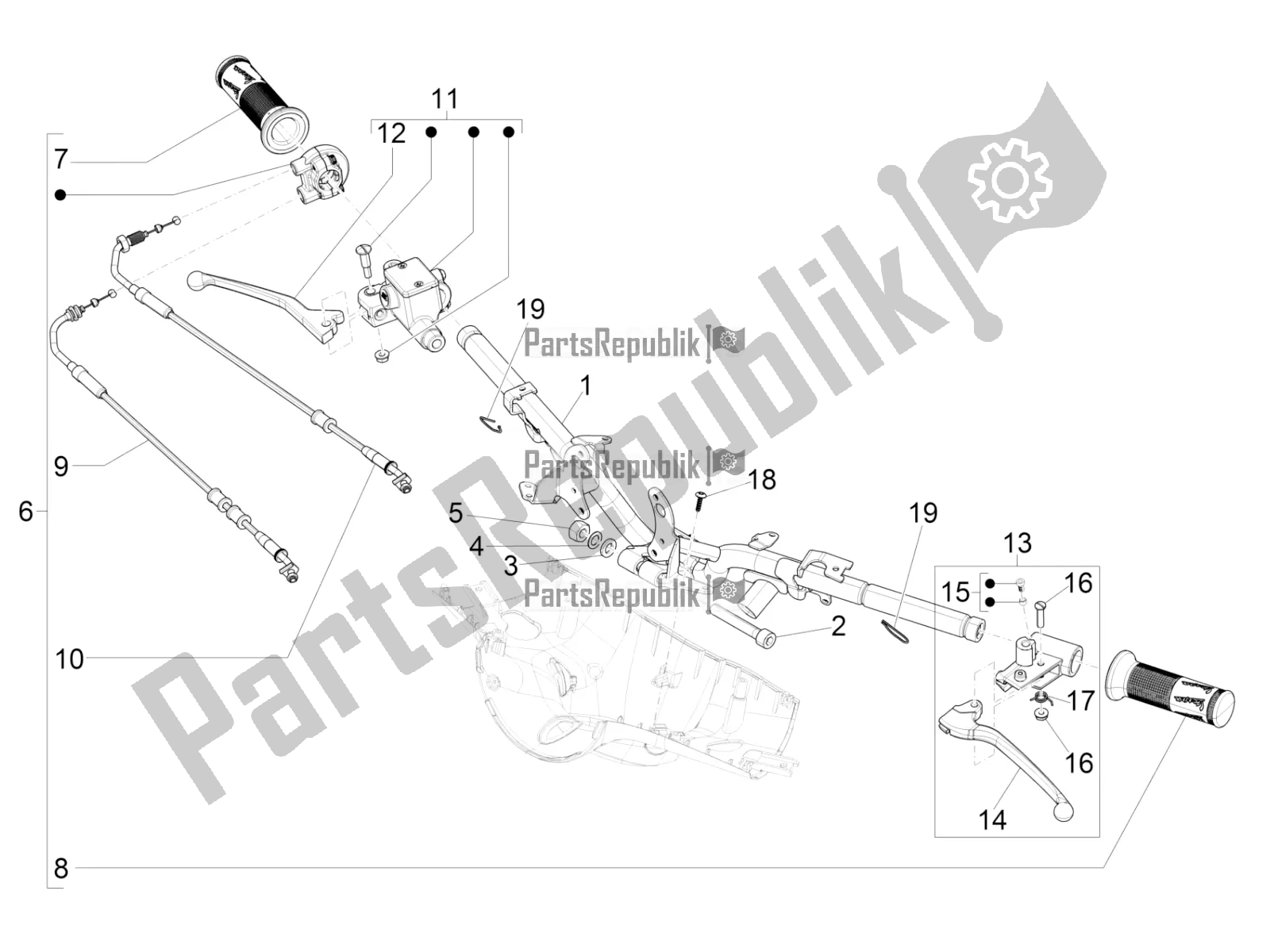 All parts for the Handlebars - Master Cil. Of the Vespa Primavera 125 4T 3V Iget Apac 2020