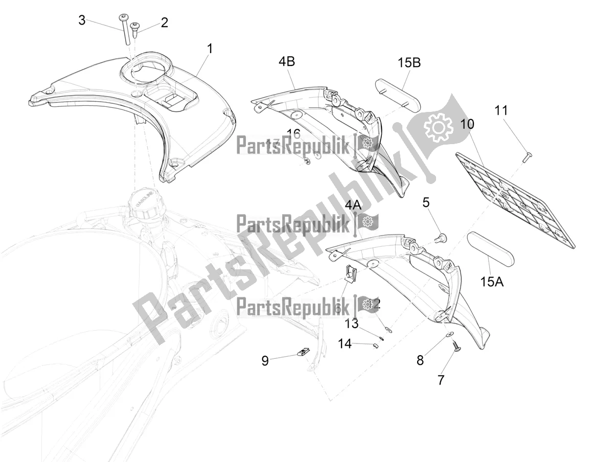 Toutes les pièces pour le Capot Arrière - Protection Contre Les éclaboussures du Vespa Primavera 125 4T 3V Iget Apac 2020