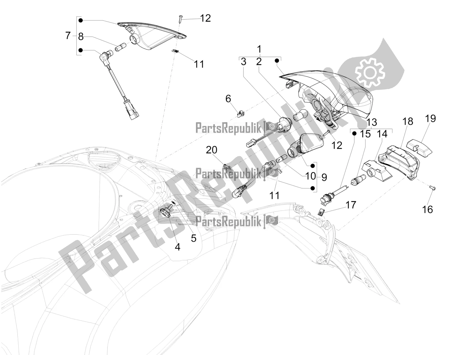 Toutes les pièces pour le Phares Arrière - Clignotants du Vespa Primavera 125 4T 3V Iget Apac 2020