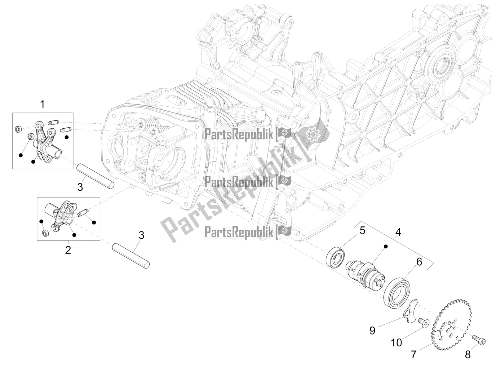 Toutes les pièces pour le Leviers à Bascule Support Unité du Vespa Primavera 125 4T 3V Iget Apac 2020