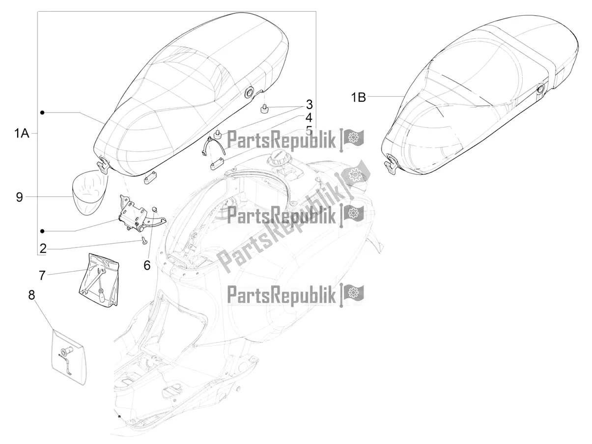 All parts for the Saddle/seats of the Vespa Primavera 125 4T 3V Iget Apac 2020