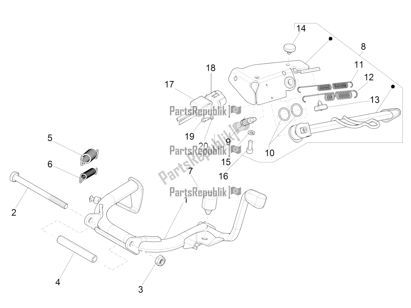 All parts for the Stand/s of the Vespa Primavera 125 4T 3V Iget Apac 2020