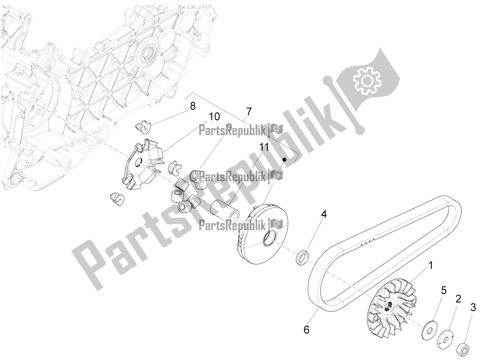 All parts for the Driving Pulley of the Vespa Primavera 125 4T 3V Iget Apac 2021
