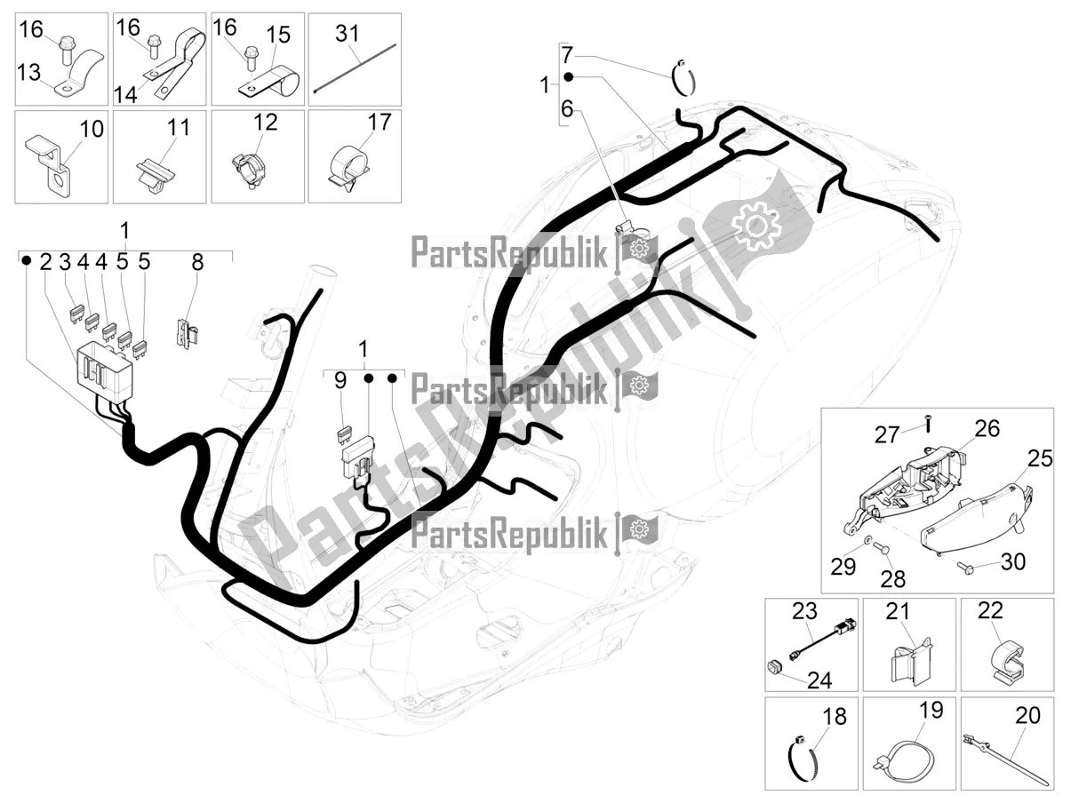 All parts for the Main Cable Harness of the Vespa Primavera 125 4T 3V Iget Apac 2021