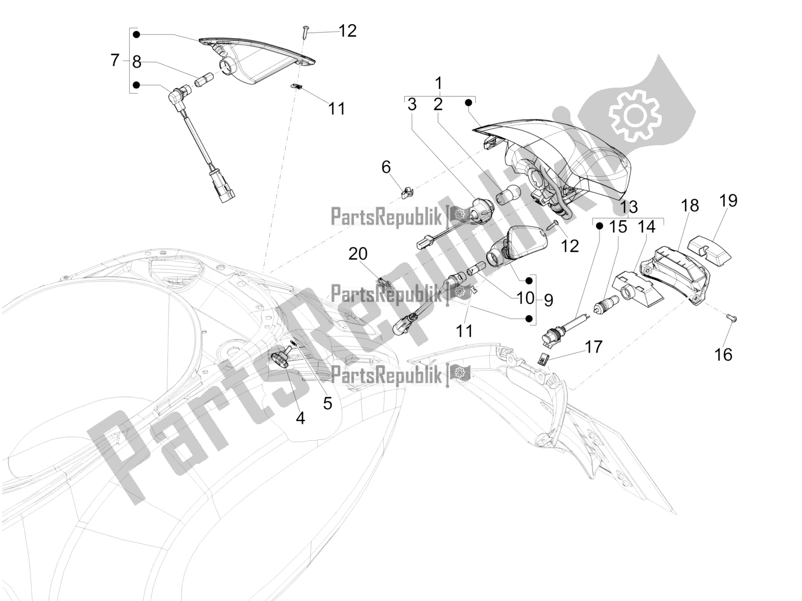 Todas las partes para Faros Traseros - Luces Intermitentes de Vespa Primavera 125 4T 3V Iget Apac 2021