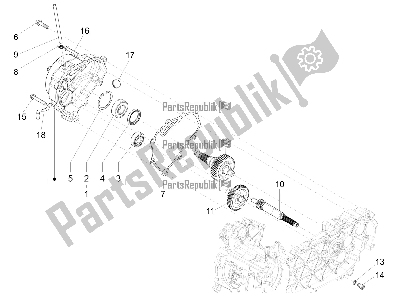 All parts for the Reduction Unit of the Vespa Primavera 125 4T 3V Iget Apac 2021