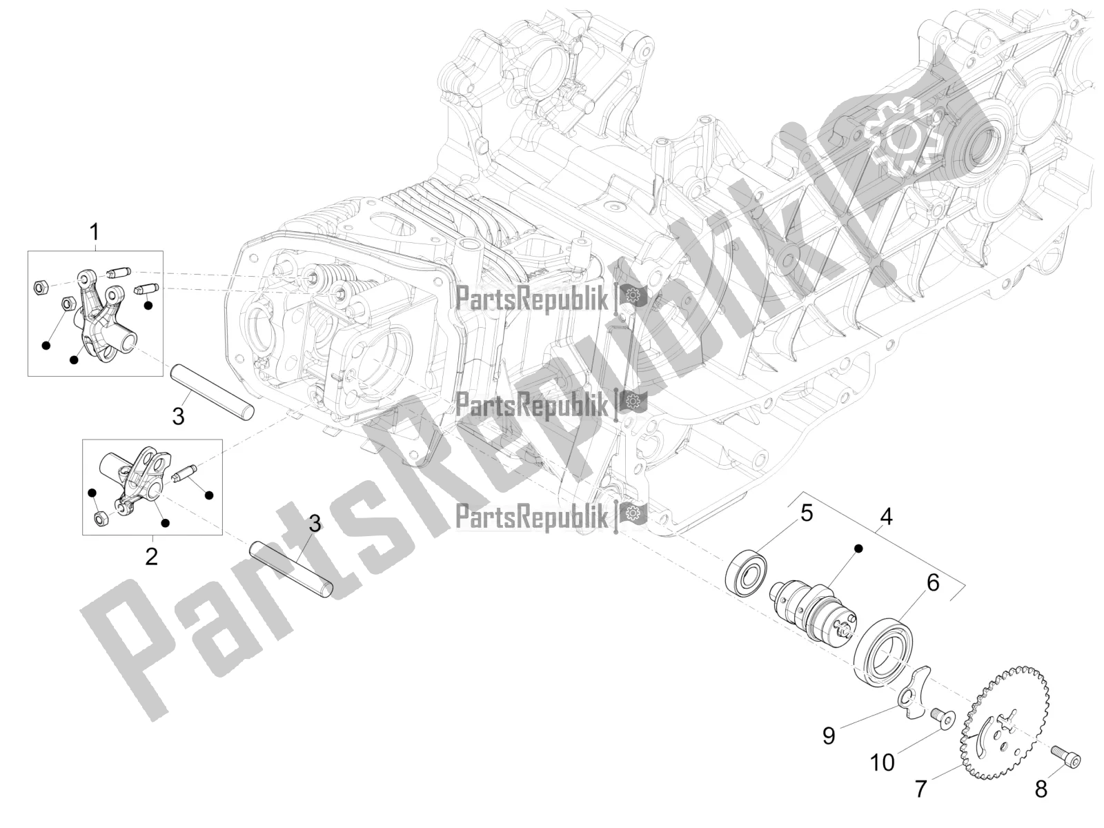 Alle onderdelen voor de Rocking Hendels Steuneenheid van de Vespa Primavera 125 4T 3V Iget Apac 2021