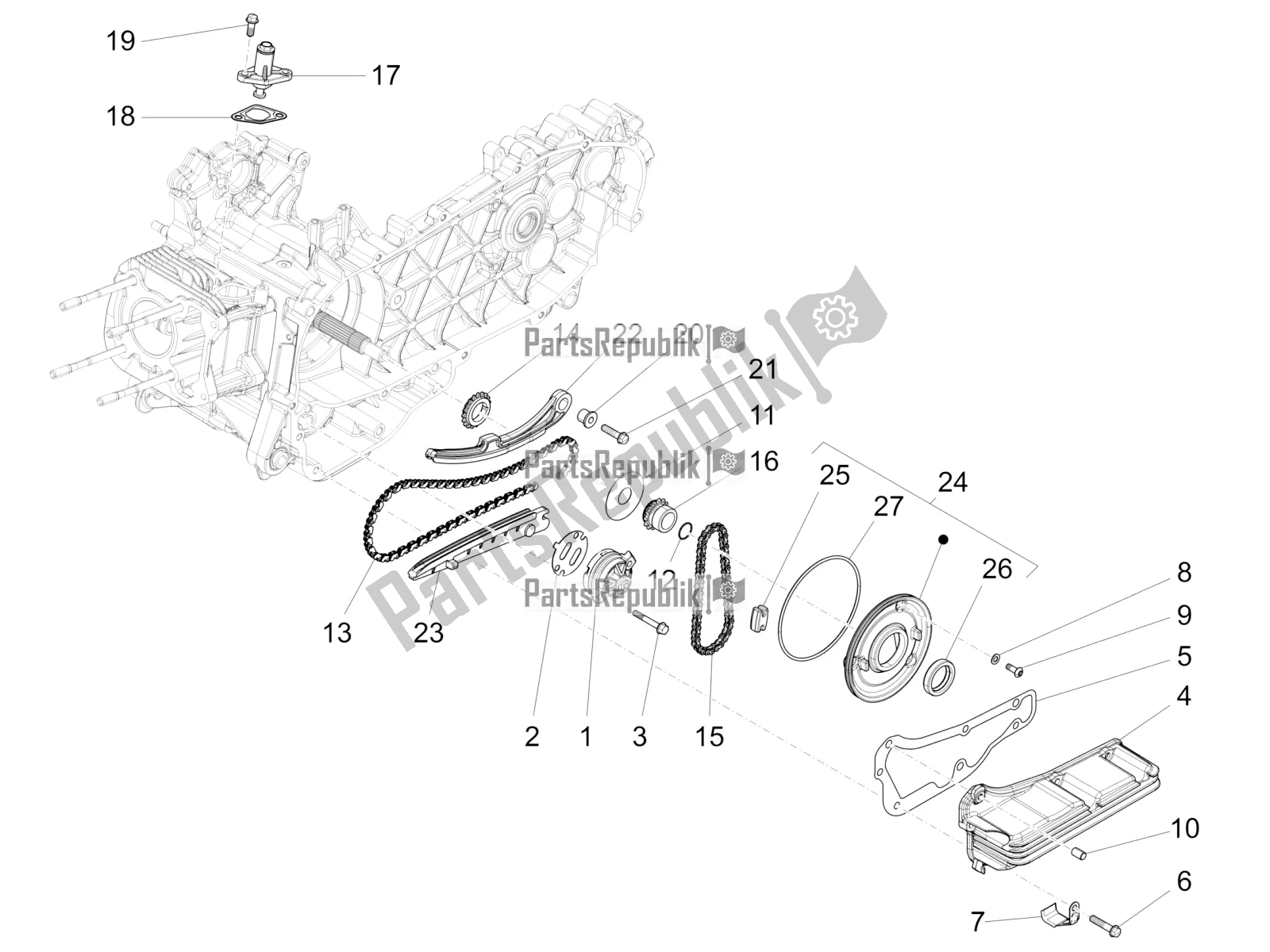 Todas as partes de Bomba De óleo do Vespa Primavera 125 4T 3V Iget Apac 2022