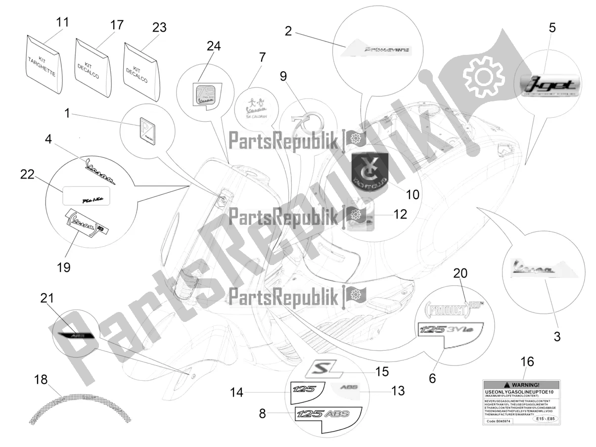 All parts for the Plates - Emblems of the Vespa Primavera 125 4T 3V Iget Apac 2022