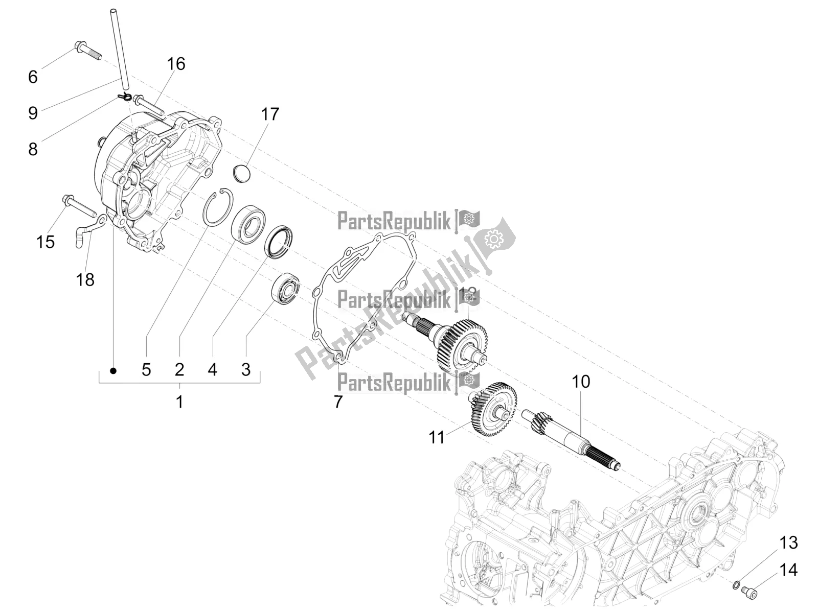 All parts for the Reduction Unit of the Vespa Primavera 125 4T 3V Iget Apac 2022