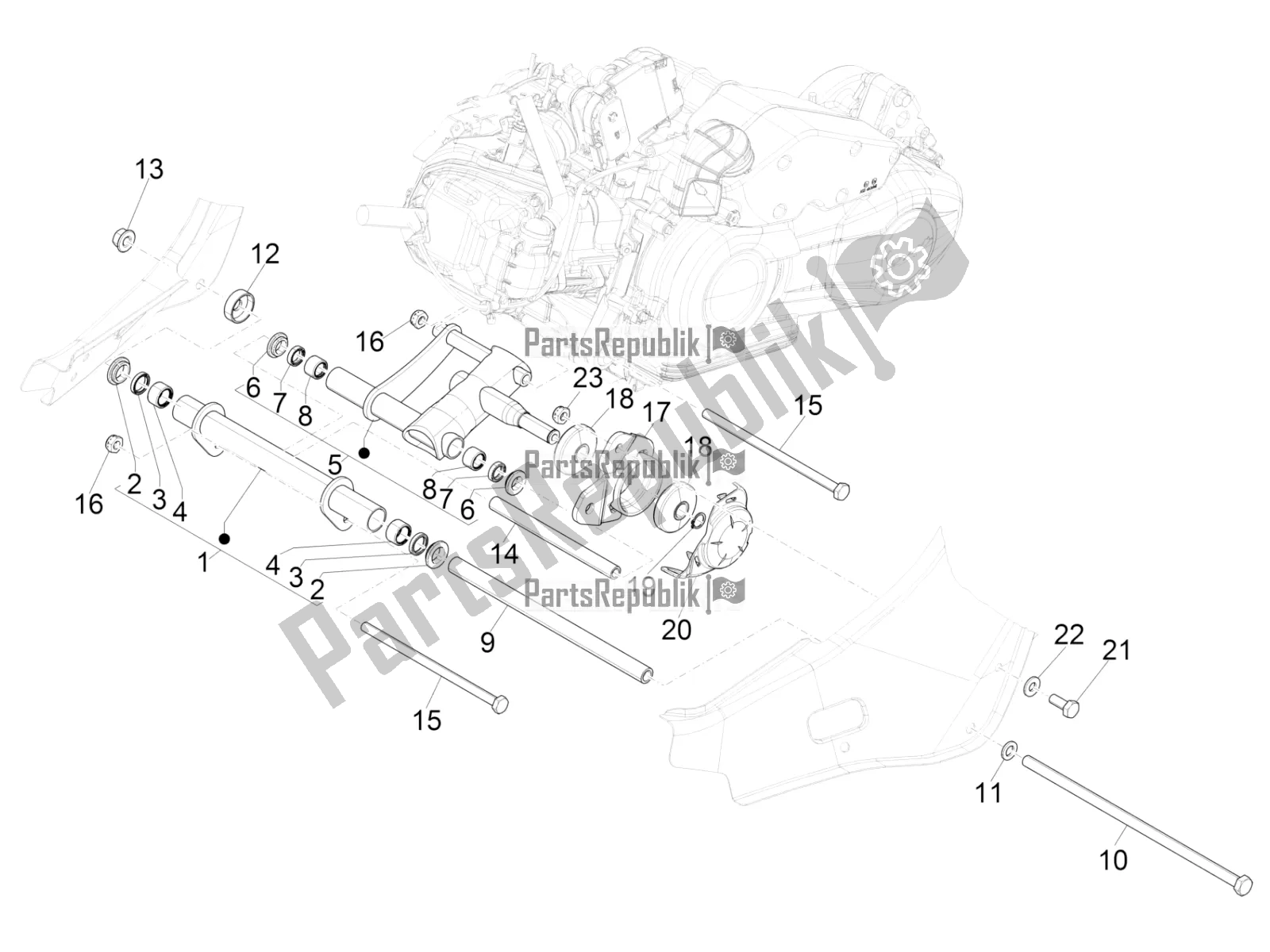 Todas as partes de Braço Oscilante do Vespa Primavera 125 4T 3V Iget Apac 2022