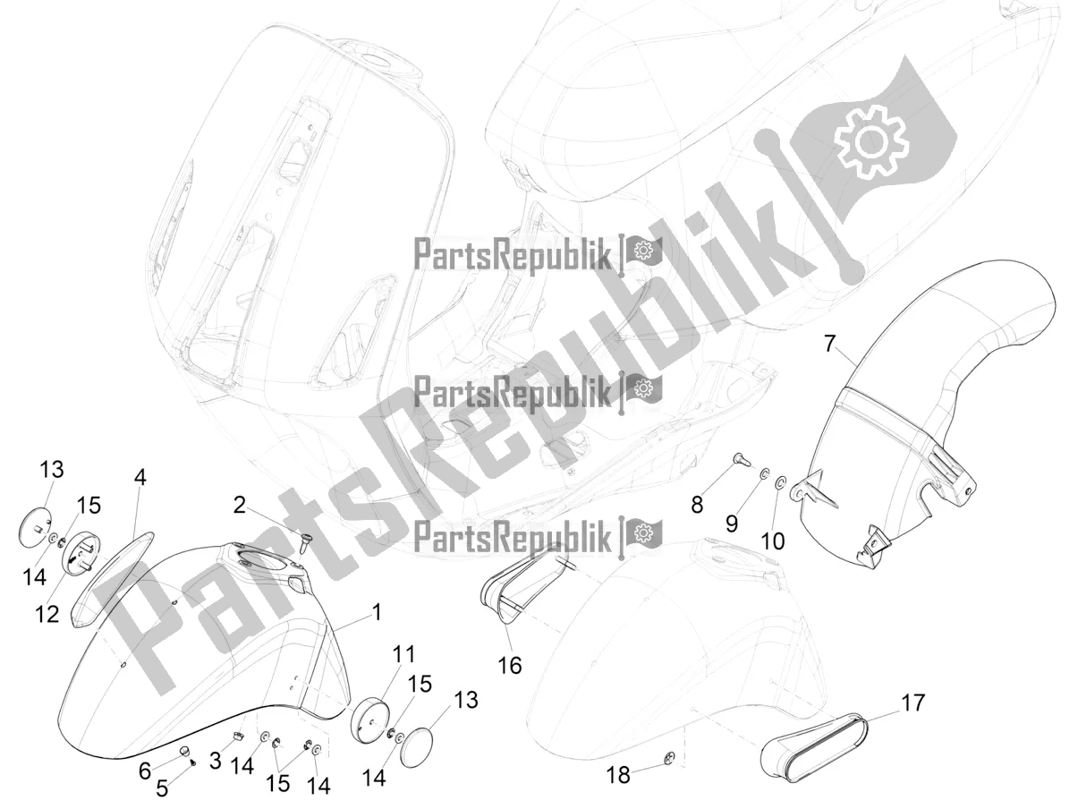 All parts for the Wheel Huosing - Mudguard of the Vespa Primavera 125 4T 3V Iget Apac 2022