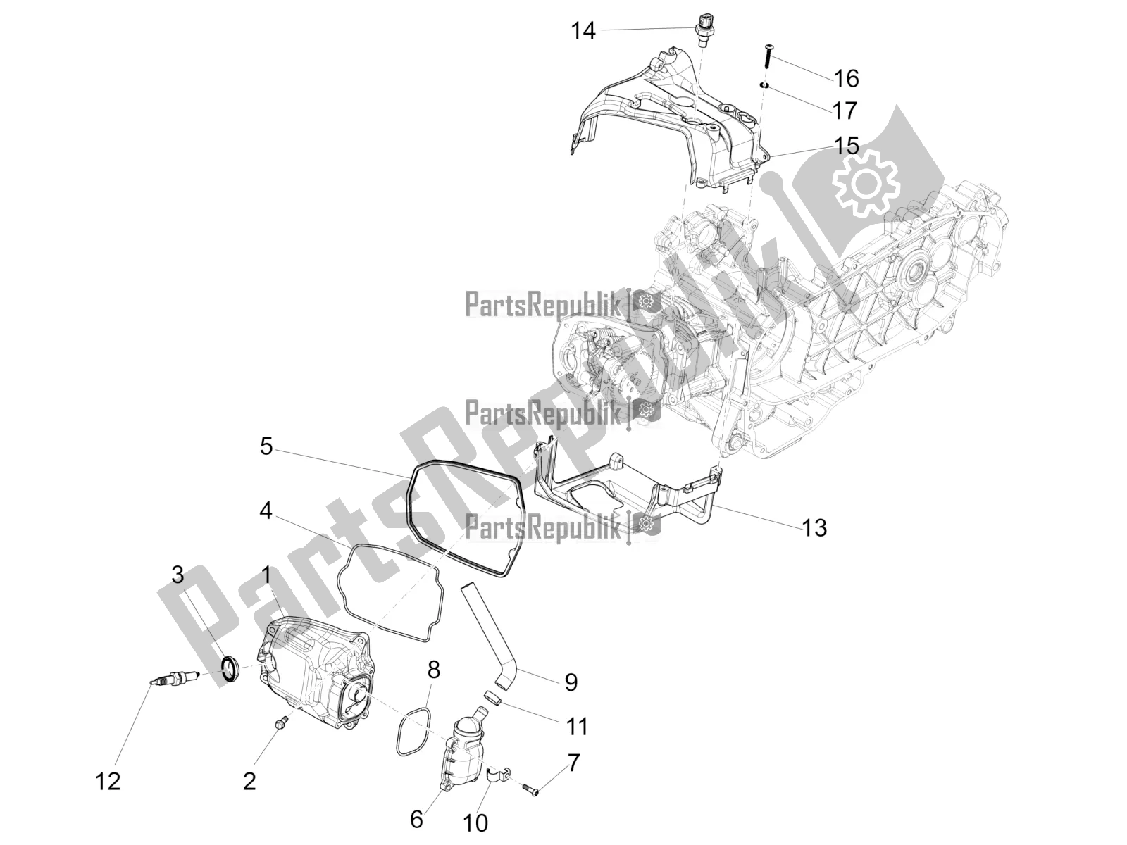 All parts for the Cylinder Head Cover of the Vespa Primavera 125 IE 2016