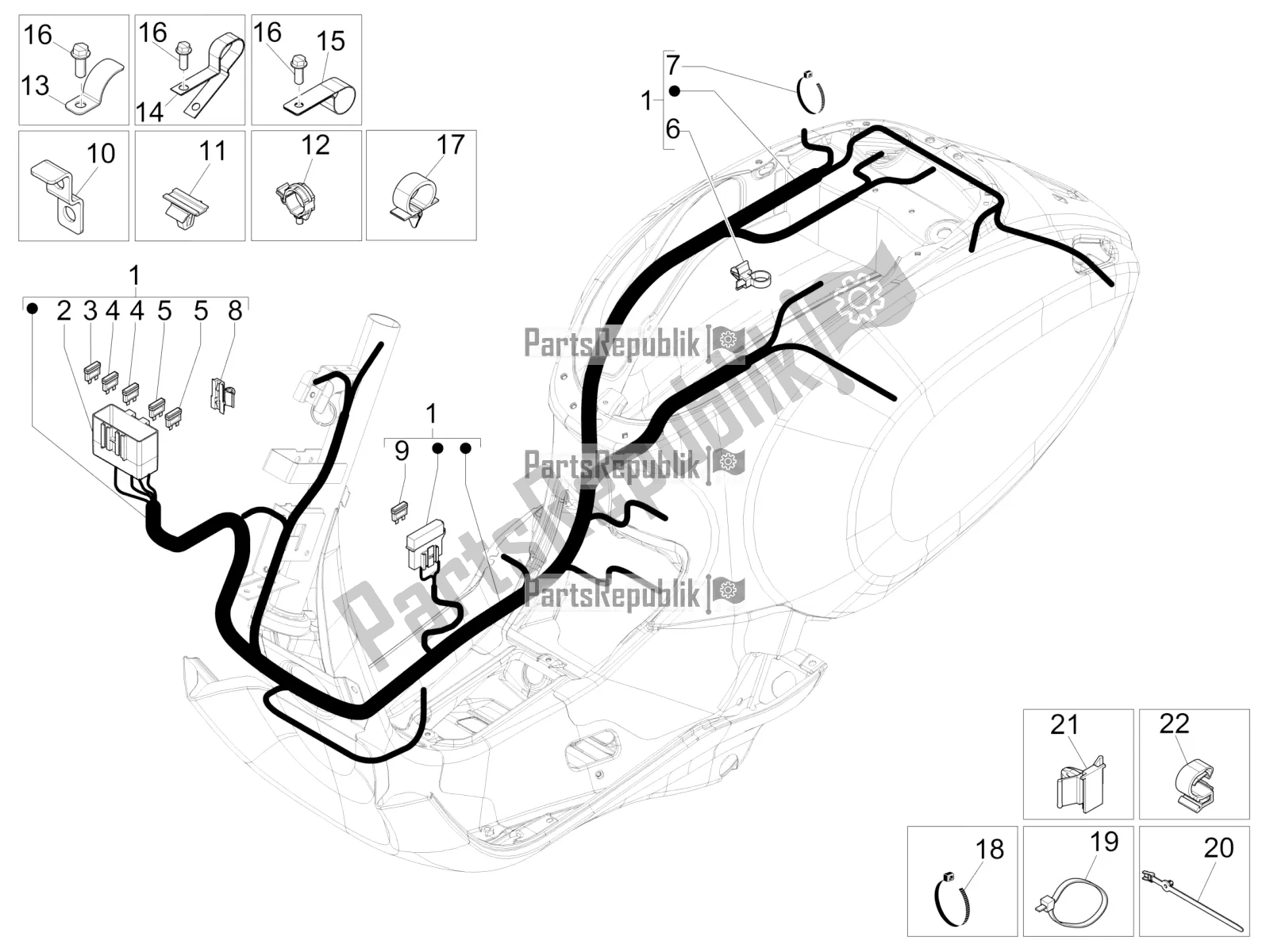 All parts for the Main Cable Harness of the Vespa Primavera 125 IE 2016