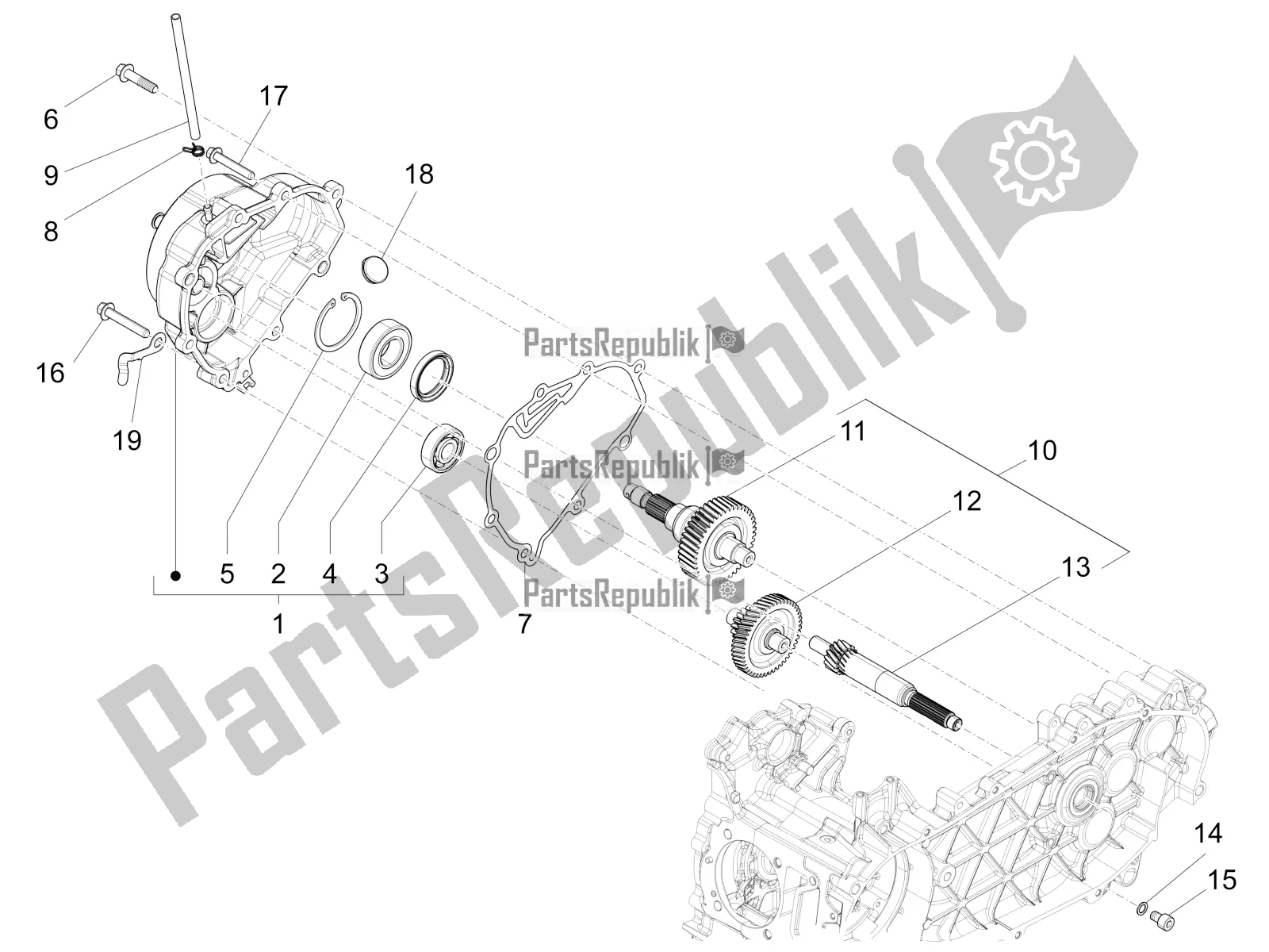 All parts for the Reduction Unit of the Vespa Primavera 125 IE 2016