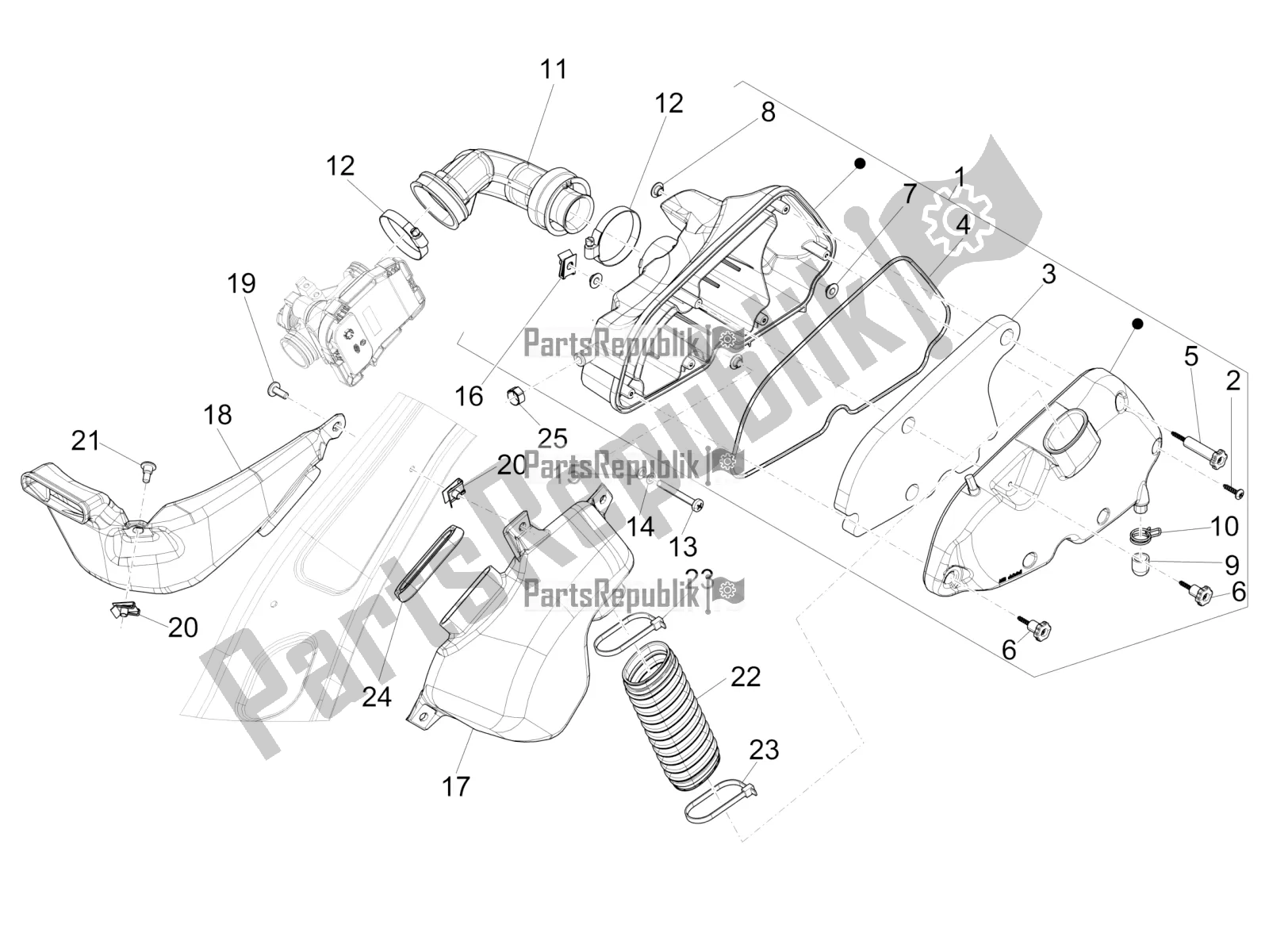 Toutes les pièces pour le Filtre à Air du Vespa Primavera 125 IE 2017