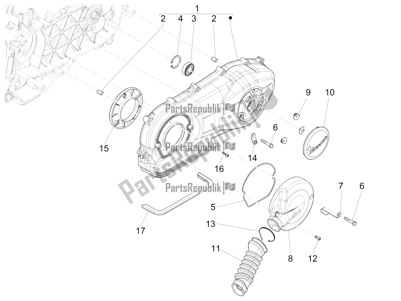 Toutes les pièces pour le Couvercle De Carter - Refroidissement Du Carter du Vespa Primavera 125 IE 2017