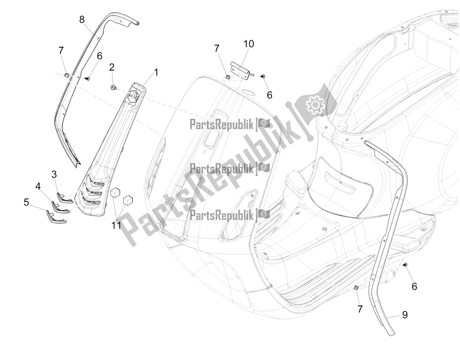 All parts for the Front Shield of the Vespa Primavera 125 IE 2017