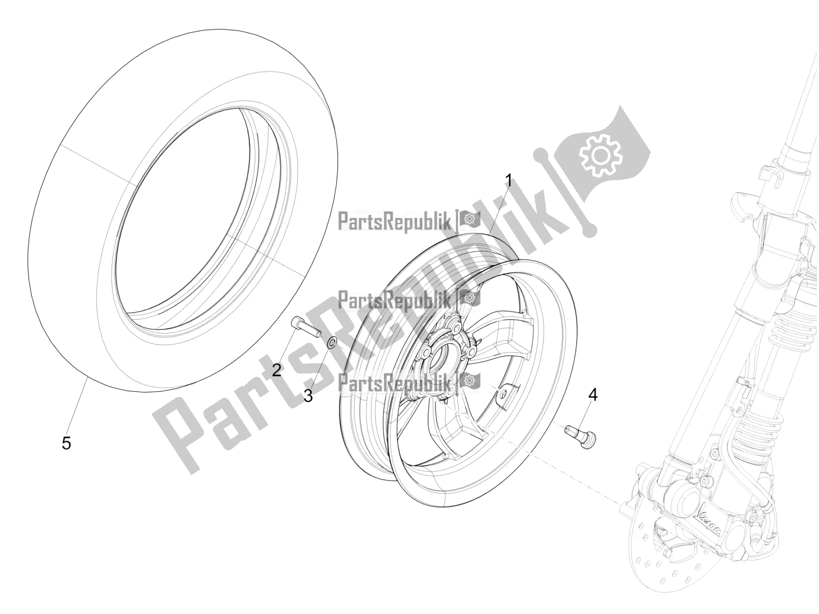 All parts for the Front Wheel of the Vespa Primavera 125 IE 2017