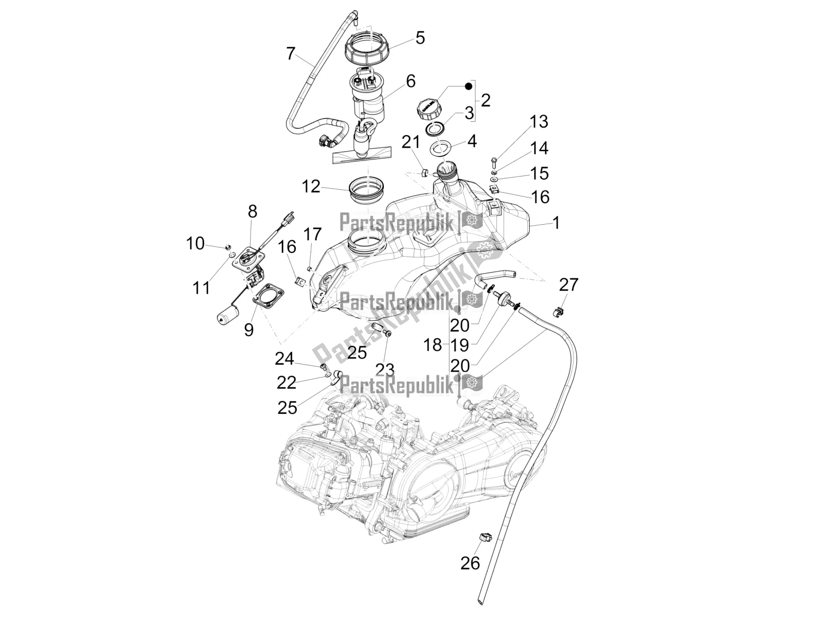 Todas las partes para Depósito De Combustible de Vespa Primavera 125 IE 2017