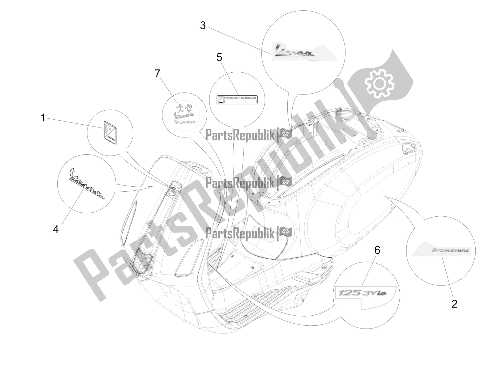 Todas las partes para Placas - Emblemas de Vespa Primavera 125 IE 2017