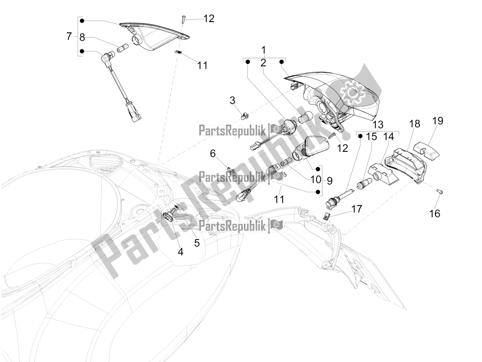 Todas las partes para Faros Traseros - Luces Intermitentes de Vespa Primavera 125 IE 2017