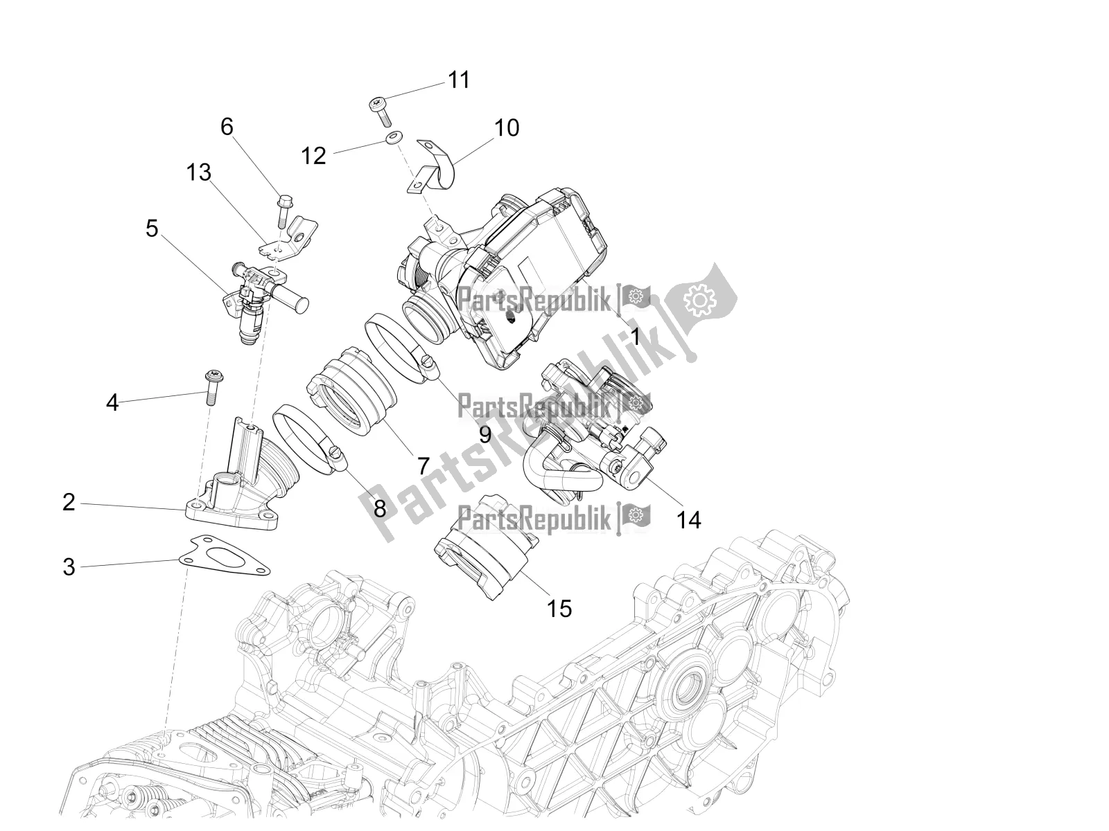 All parts for the Throttle Body - Injector - Induction Joint of the Vespa Primavera 125 IE 2017