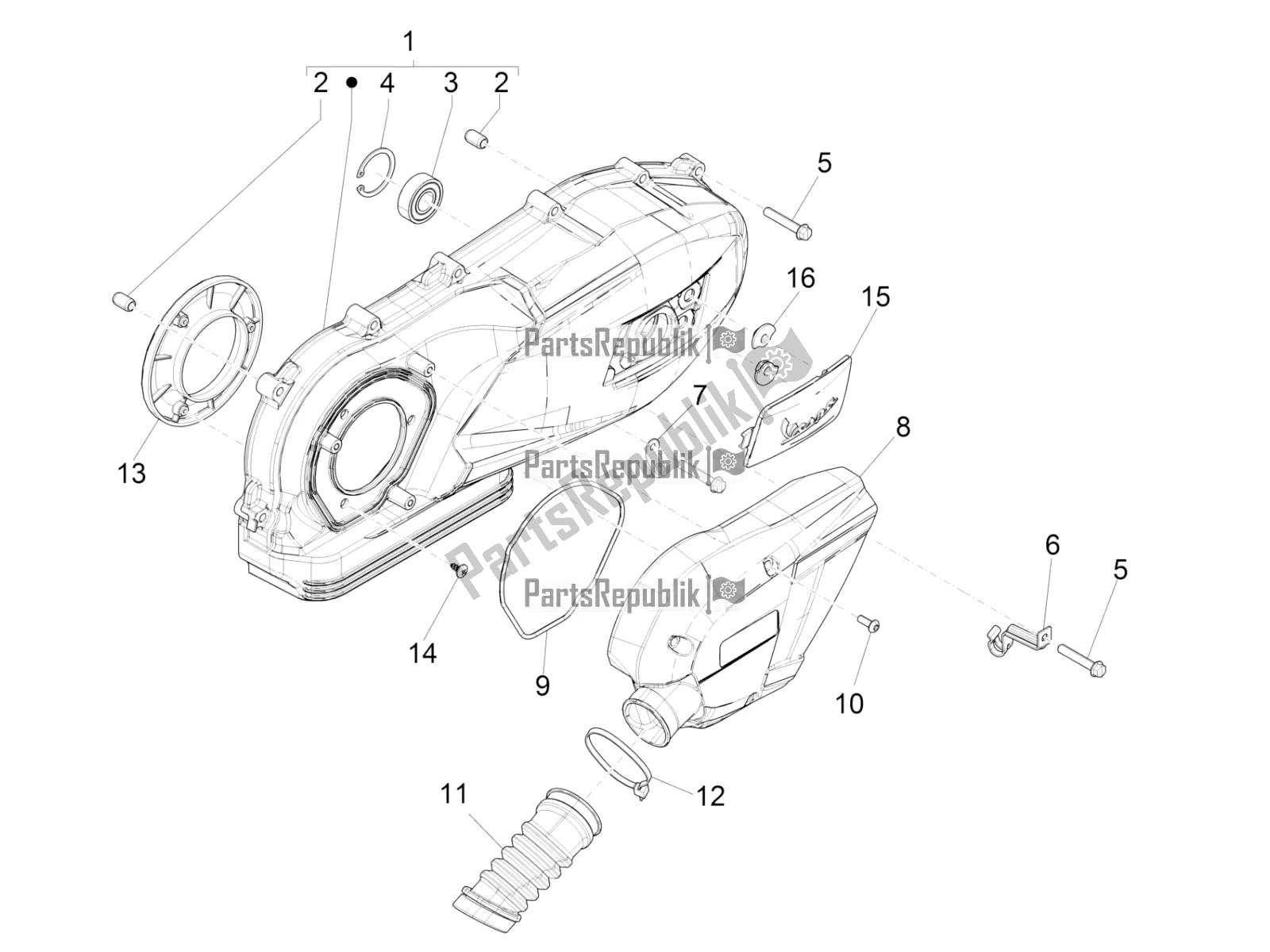 All parts for the Crankcase Cover - Crankcase Cooling of the Vespa Primavera 125 Iget 2016