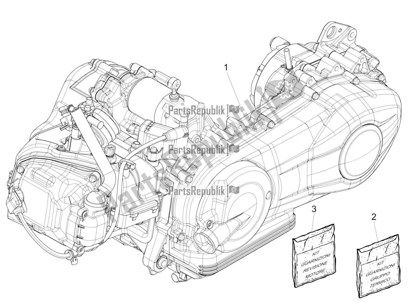 All parts for the Engine, Assembly of the Vespa Primavera 125 Iget 2016
