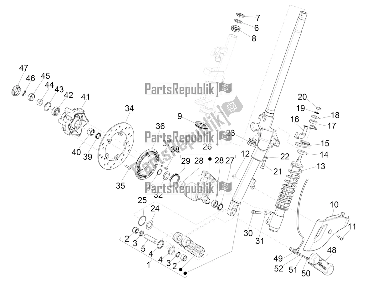 Todas las partes para Horquilla / Tubo De Dirección - Unidad De Rodamiento De Dirección de Vespa Primavera 125 Iget 2016