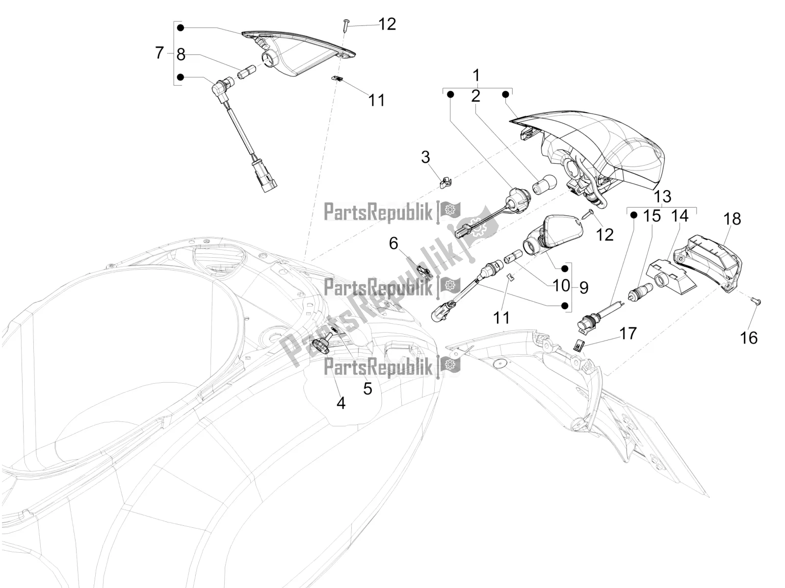 Toutes les pièces pour le Phares Arrière - Clignotants du Vespa Primavera 125 Iget 2016