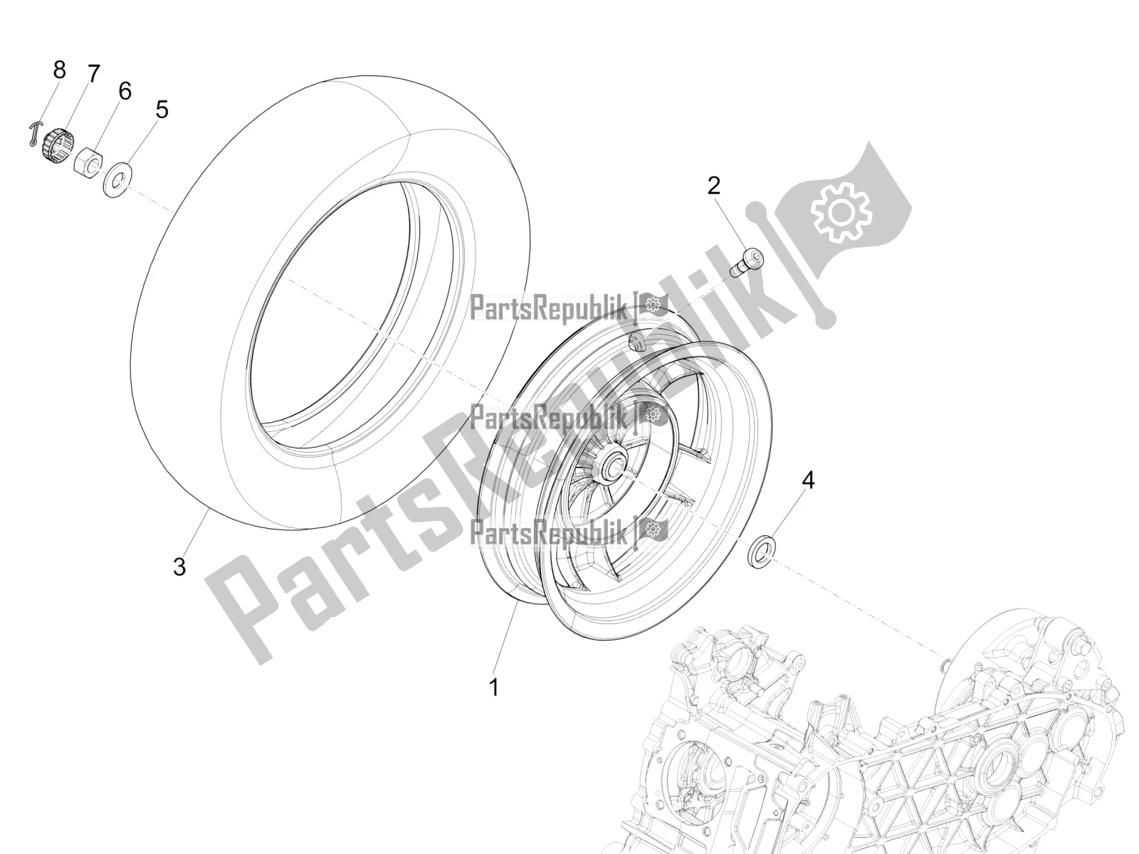 All parts for the Rear Wheel of the Vespa Primavera 125 Iget 2016