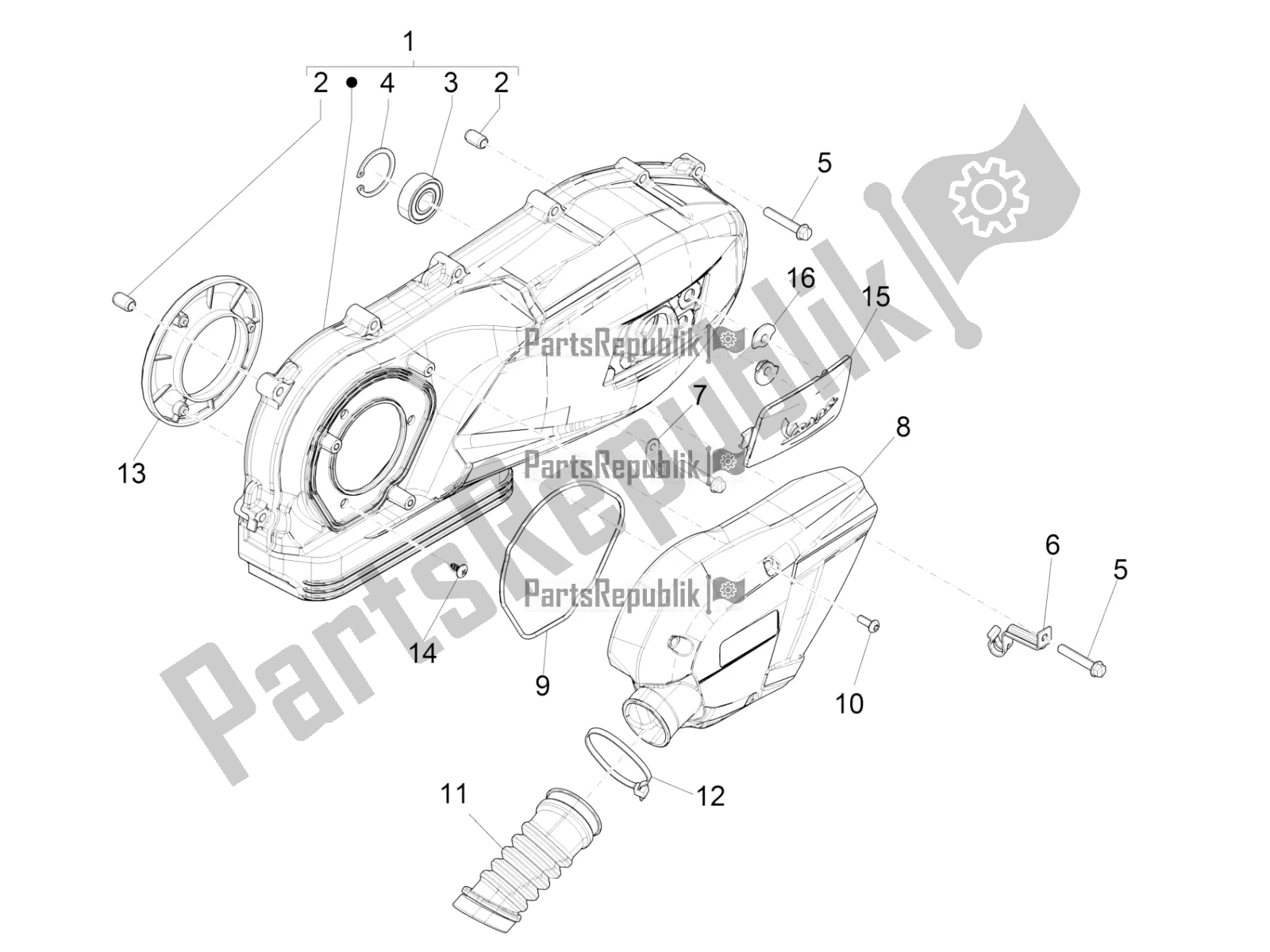 Todas as partes de Tampa Do Cárter - Resfriamento Do Cárter do Vespa Primavera 125 Iget 2017