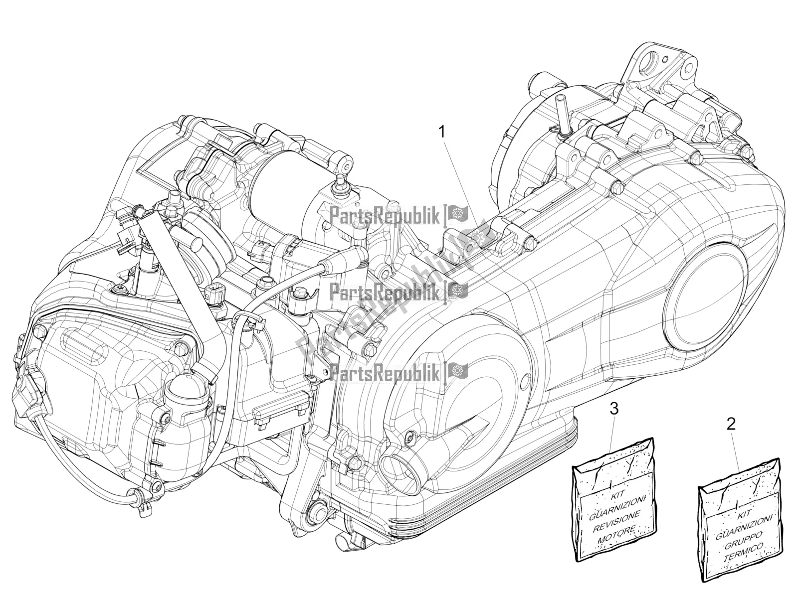 Toutes les pièces pour le Moteur, Assemblage du Vespa Primavera 125 Iget 2017