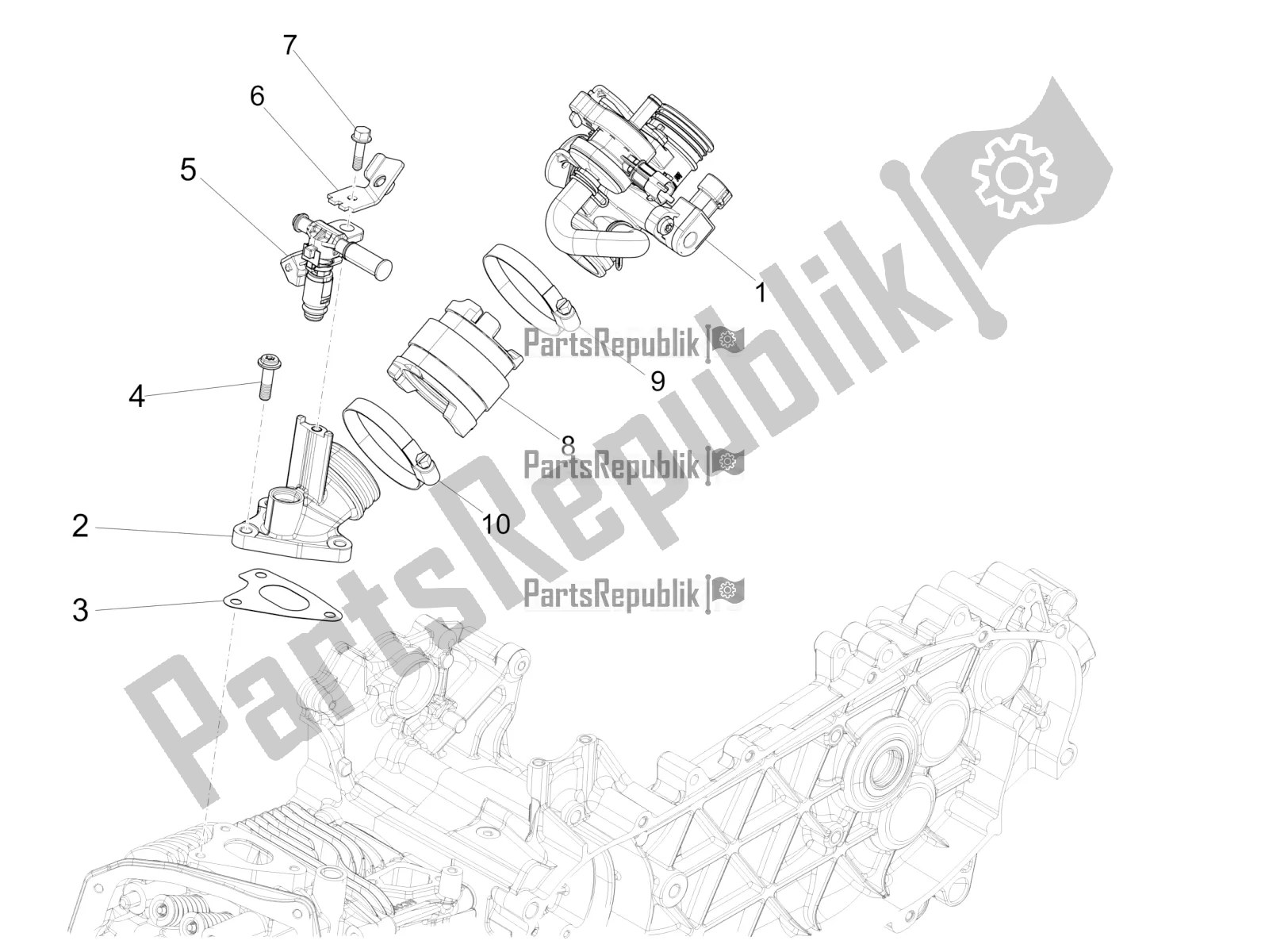 All parts for the Throttle Body - Injector - Induction Joint of the Vespa Primavera 125 Iget 2017