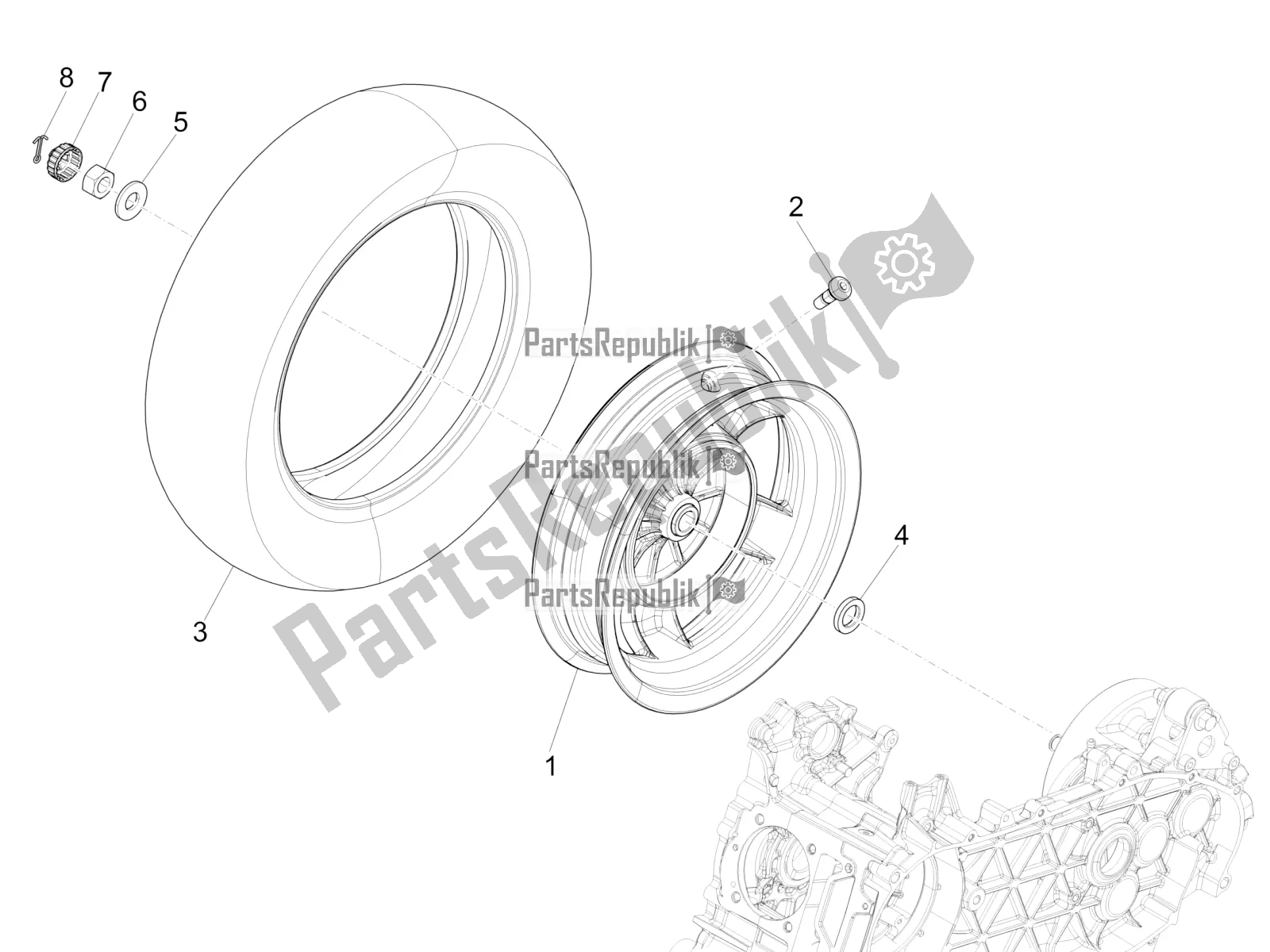 All parts for the Rear Wheel of the Vespa Primavera 125 Iget 2018