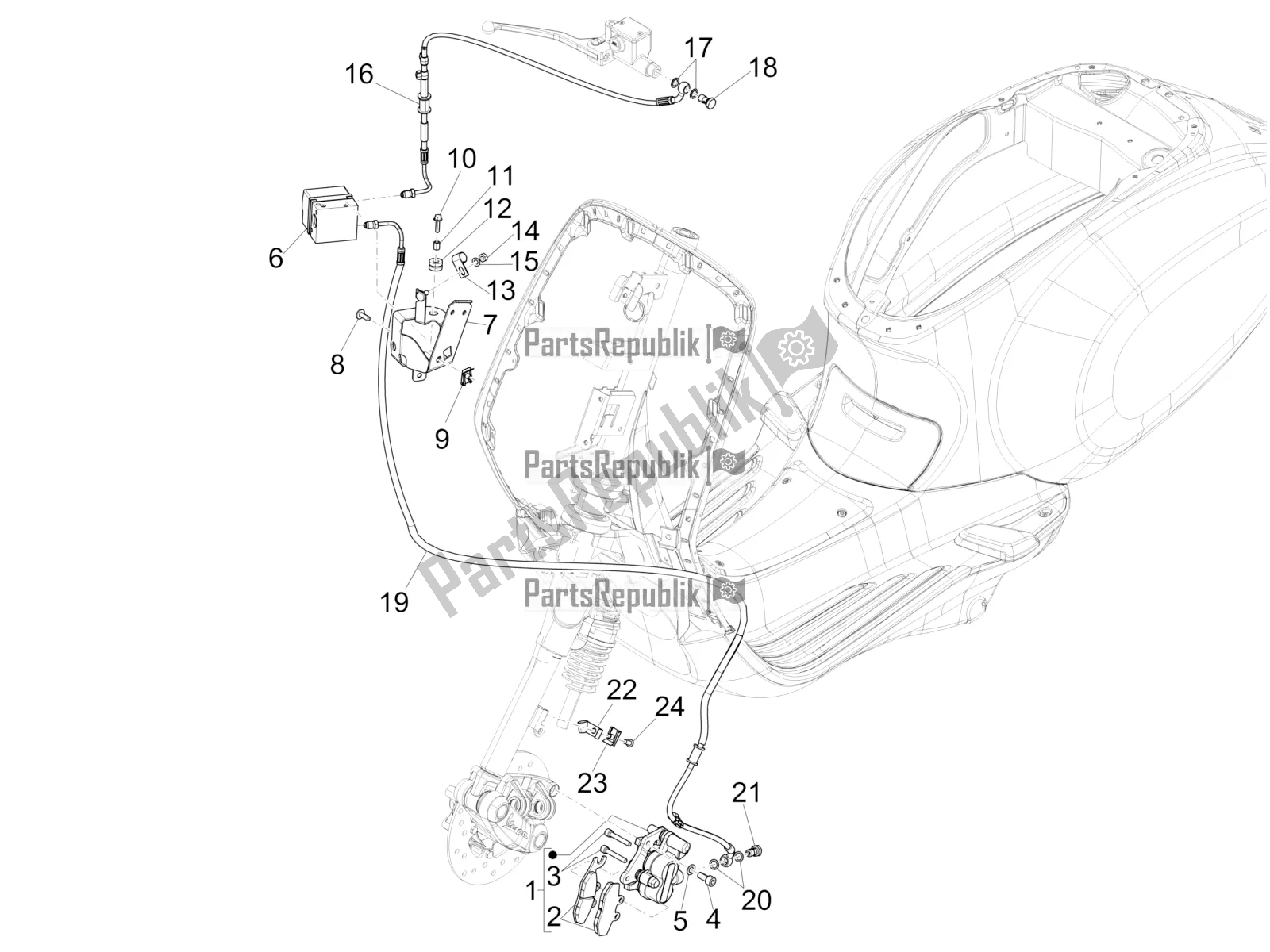 Alle onderdelen voor de Remmen Buizen - Remklauwen (abs) van de Vespa Primavera 125 Iget 2019